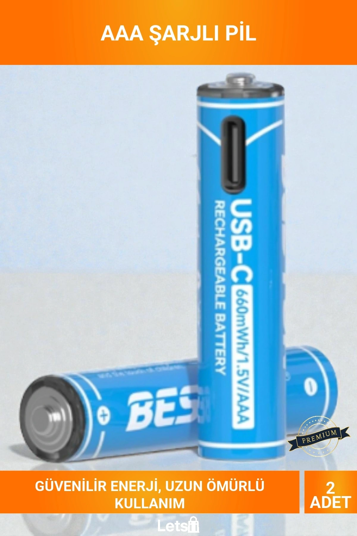 AAA 1.5V Lityum İyon 660 mWh USB C Girişli Şarj Edilebilir 2li İnce Pil