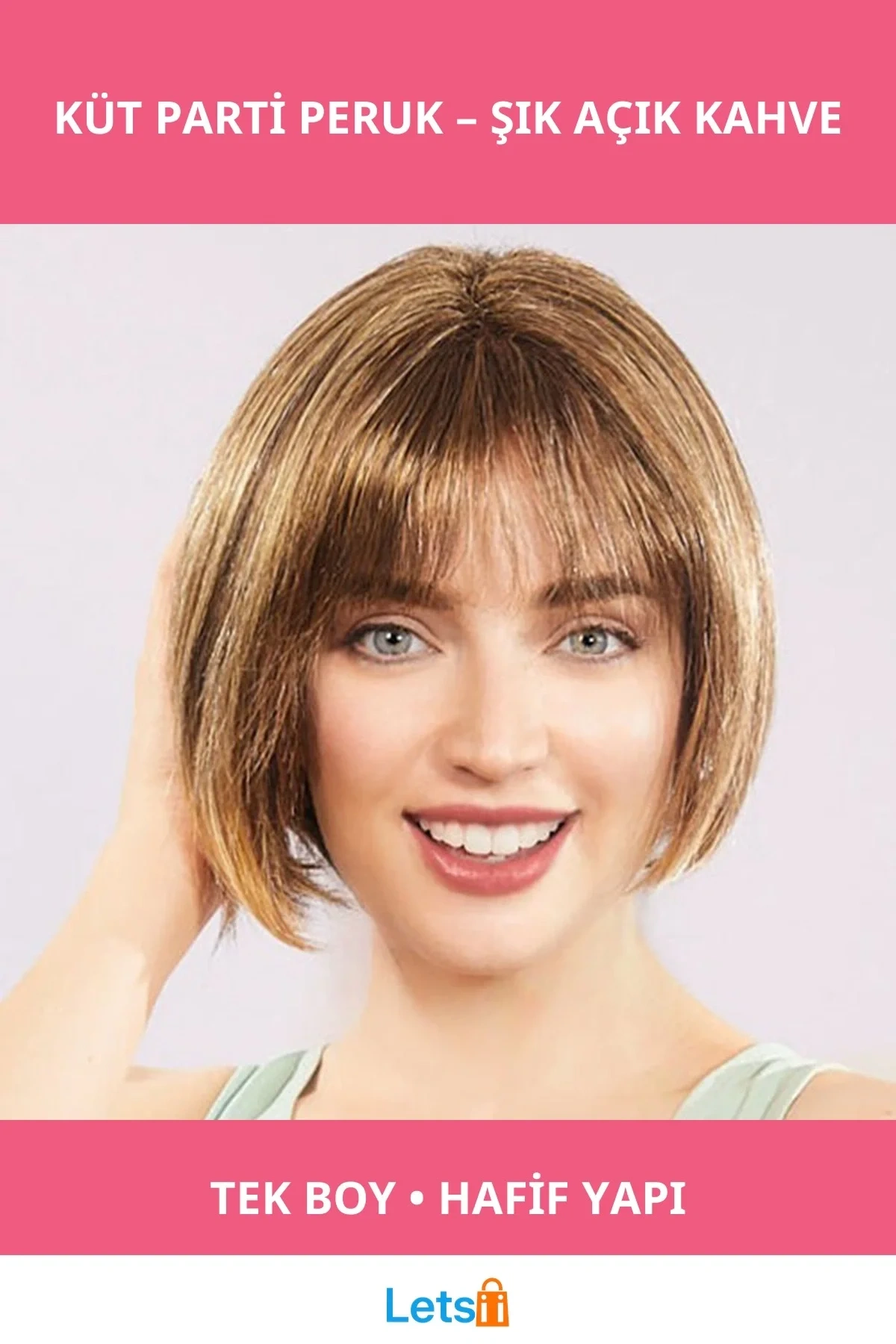 Açık Kahverengi Küt Parti Peruk Doğal Görünüm