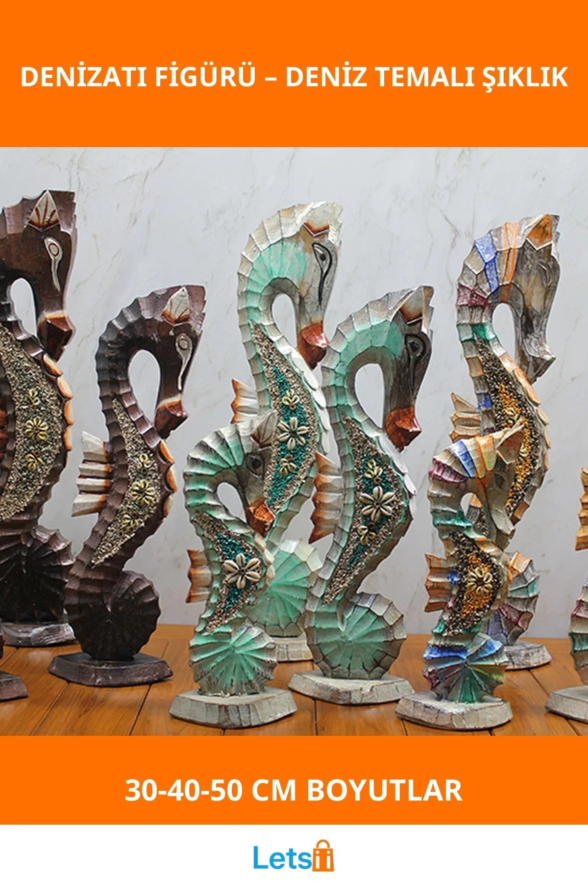 Ahşap 3lü Kumlu Denizatı Dekoratif Figür Seti