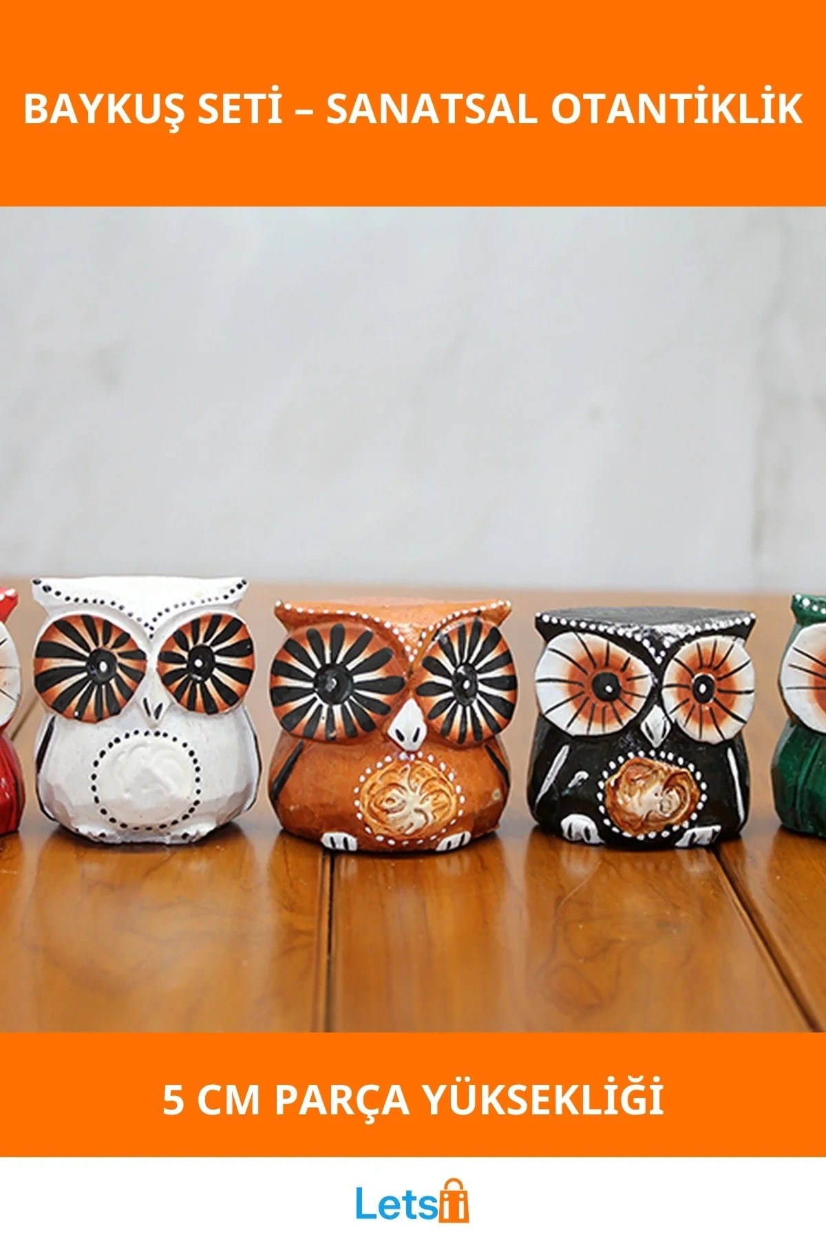 Ahşap 5li Baykuş Figür Seti 5cm Dekorasyon