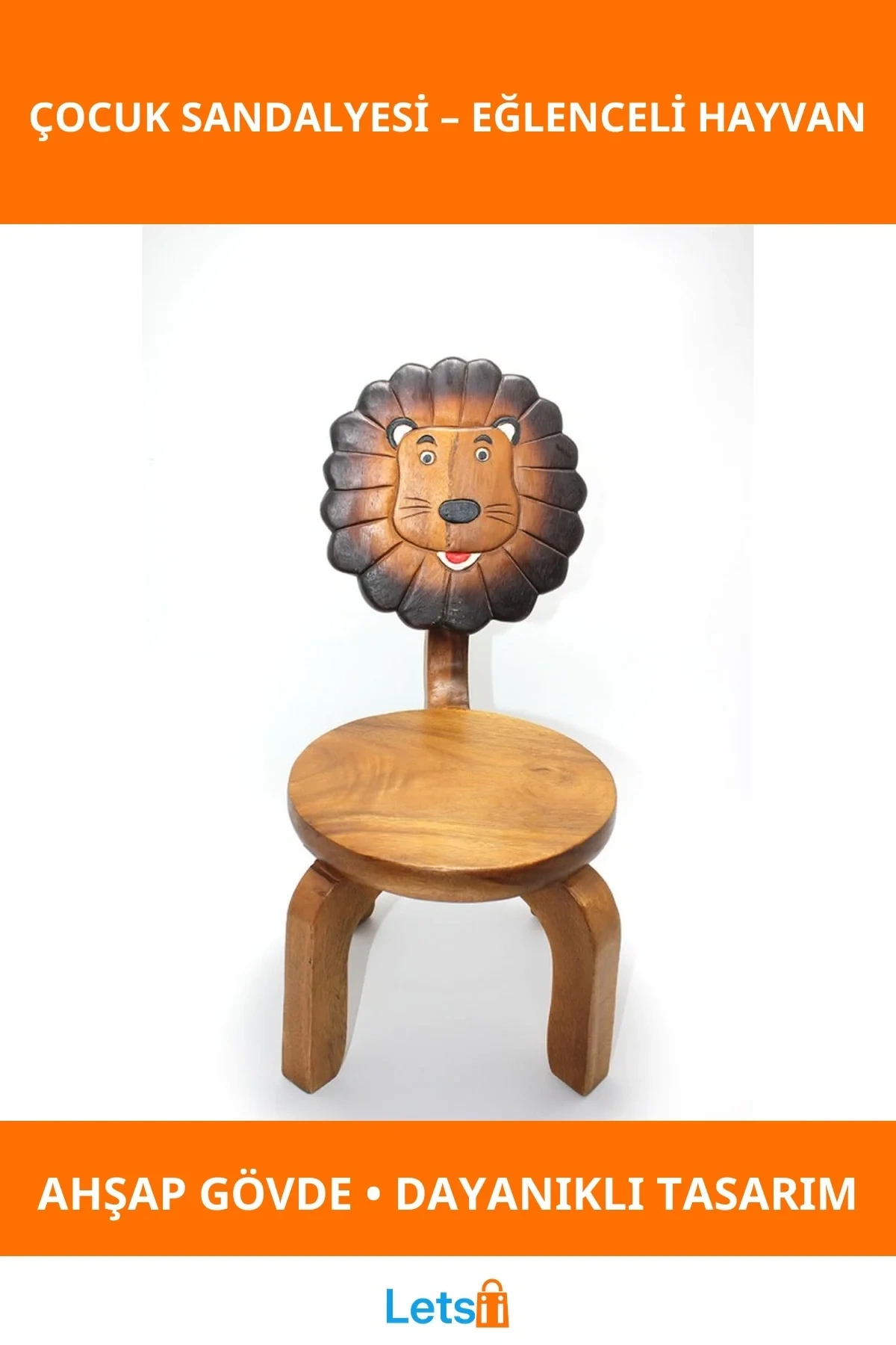 Ahşap Çocuk Sandalyesi Zürafa Maymun Aslan Fil Figürlü Eğlenceli