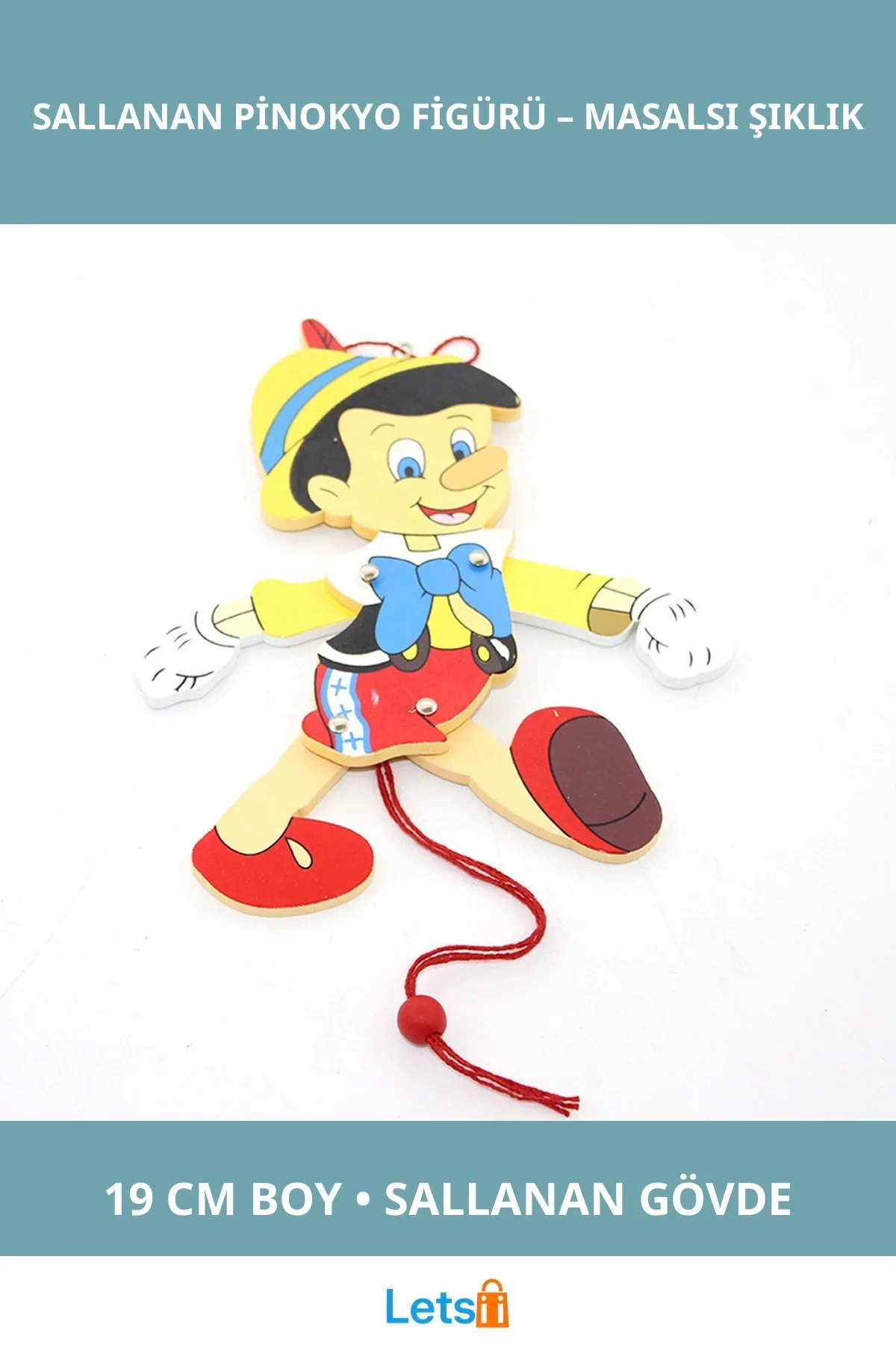 Ahşap Dayanıklı Sallanan Pinokyo Figürü 19 cm Eğlenceli Dekorasyon
