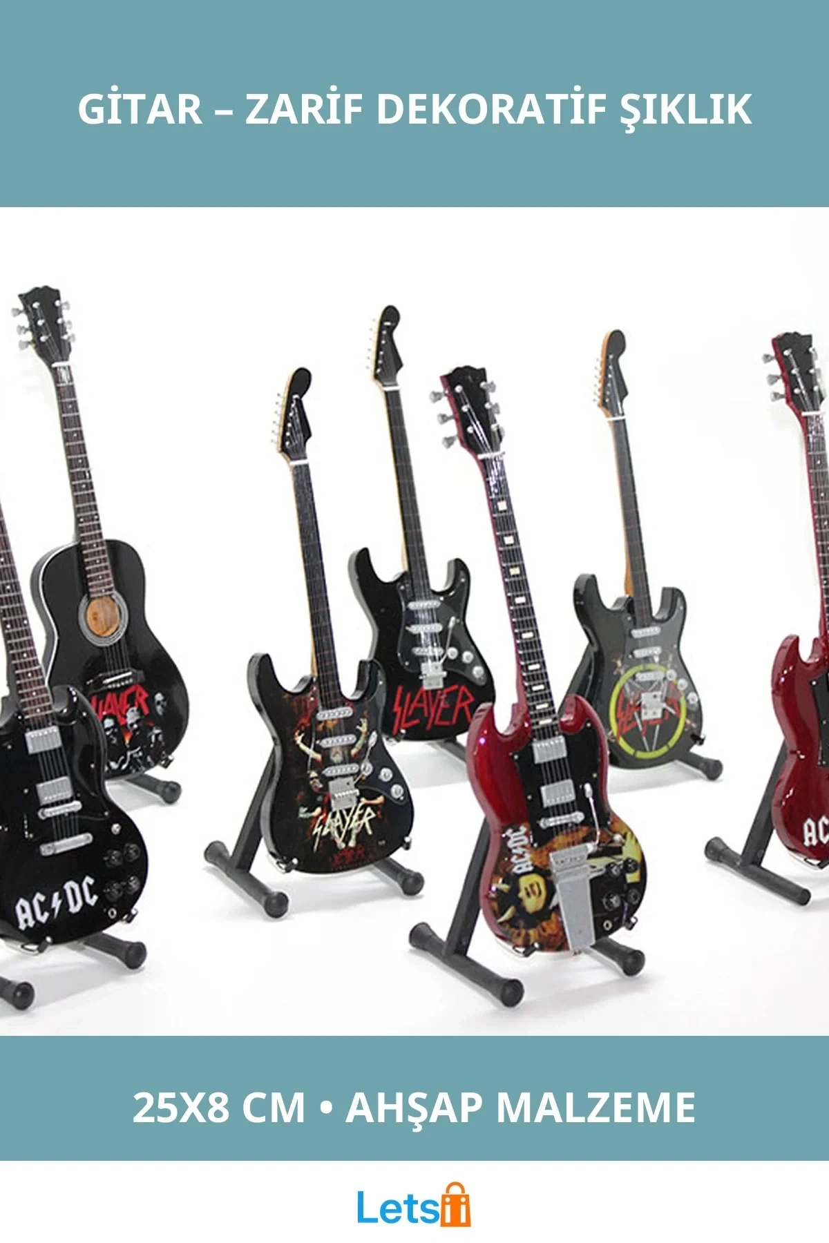 Ahşap Dekoratif Gitar Büyük Boy 25x8 cm