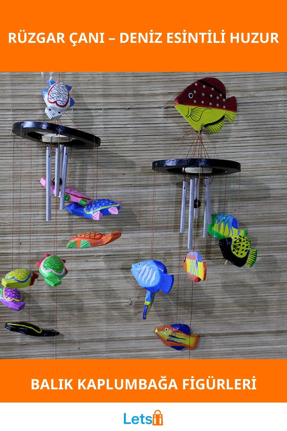 Ahşap Deniz Hayvanları Figürlü Melodik Rüzgar Çanı