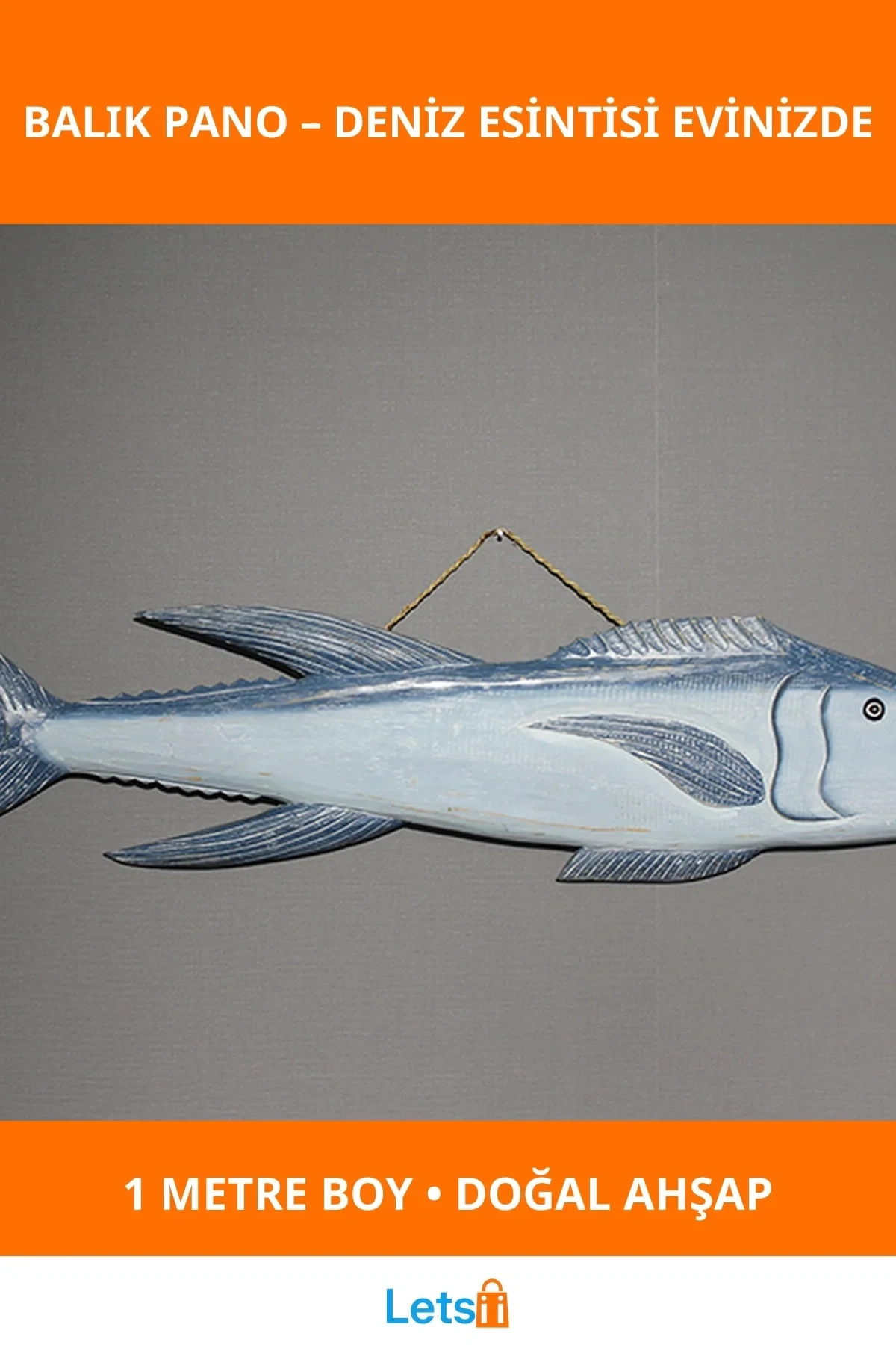 Ahşap Deniz Temalı Duvara Asmalı Balık Pano 1m