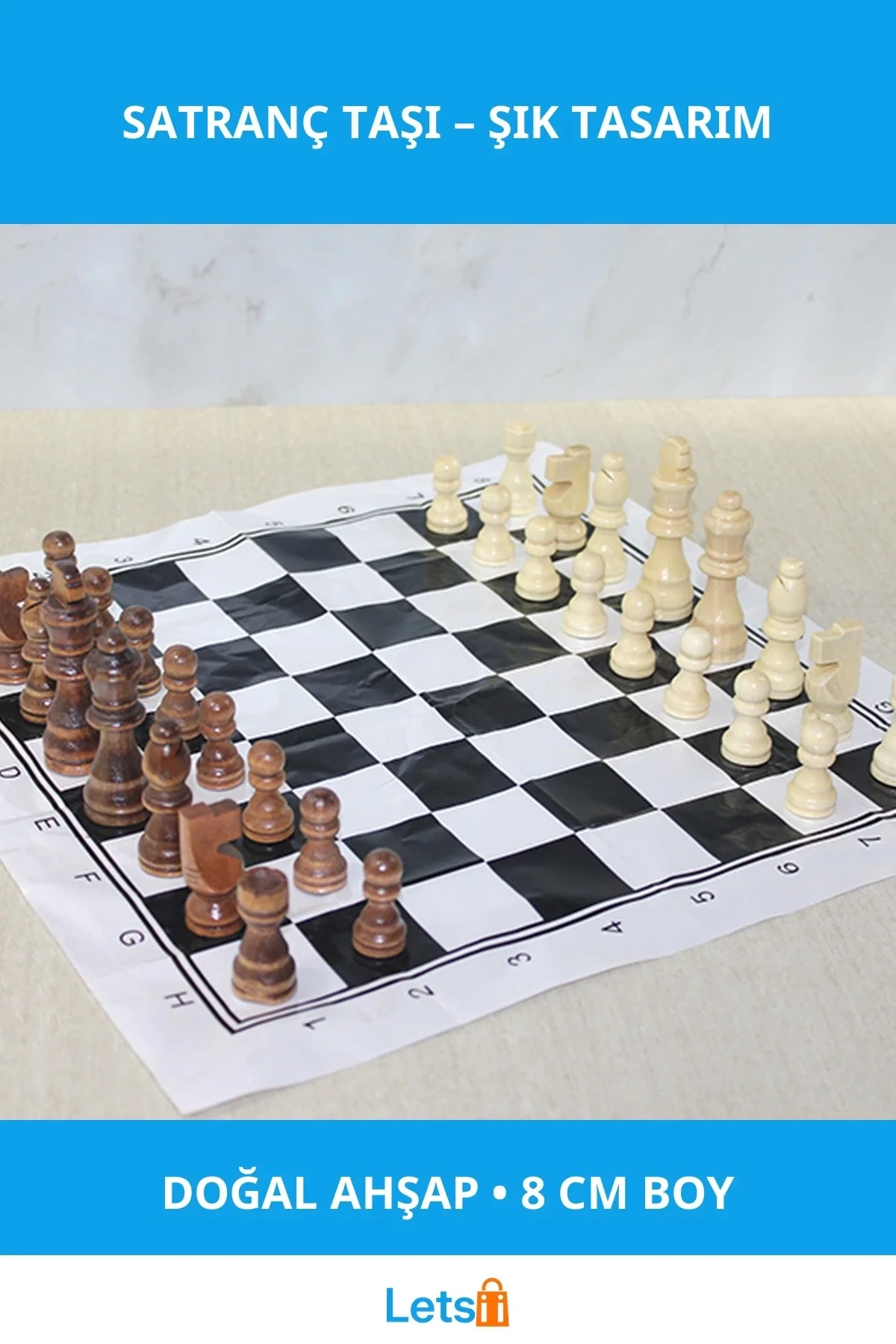 Ahşap Doğal Satranç Taşı 8 Cm Dekoratif Oyun Parçası