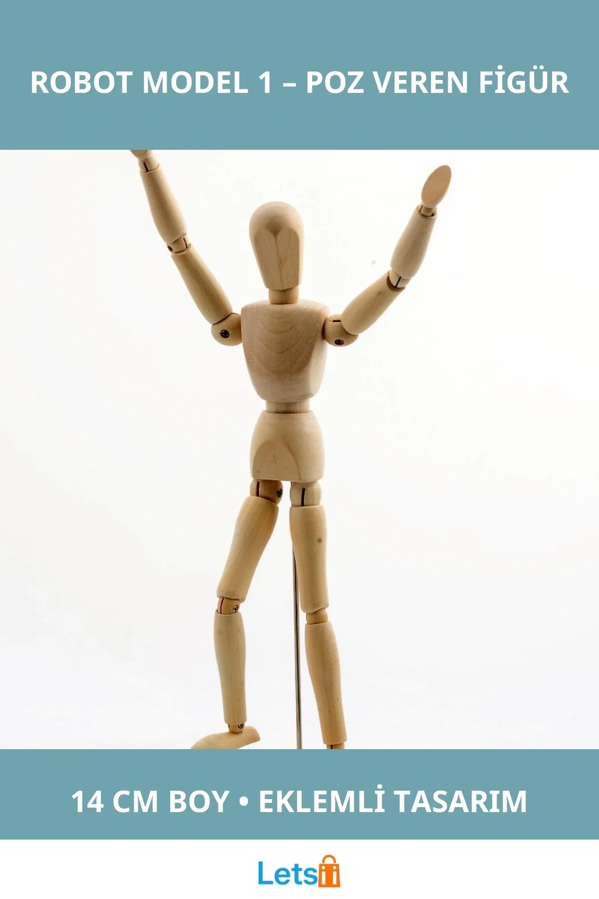 Ahşap Eklemli Robot Figürü 14 cm Doğal Ahşap Sanat Oyuncak
