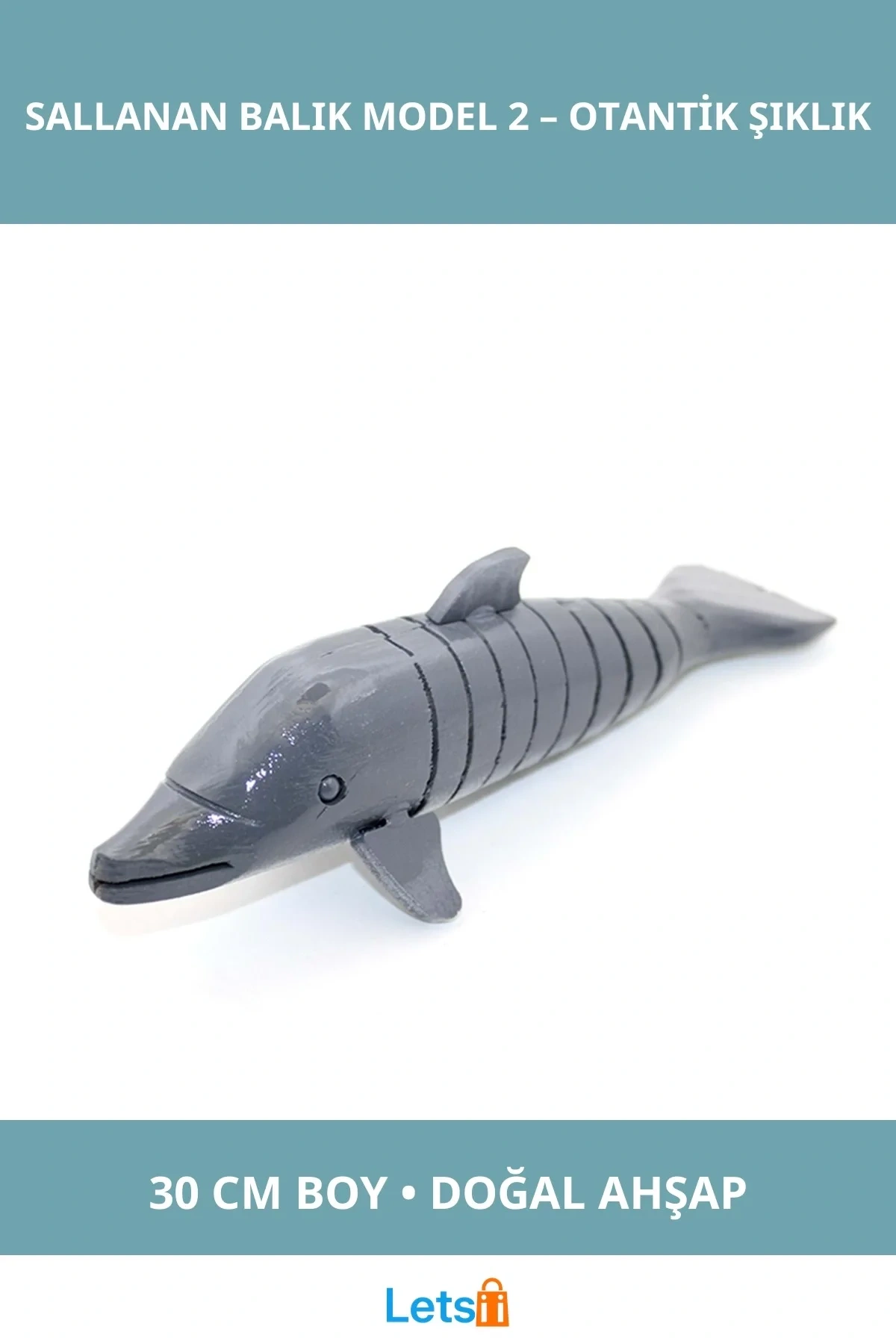 Ahşap El İşçiliği Sallanan Balık Figürü 30 cm Dekorasyon Aksesuarı