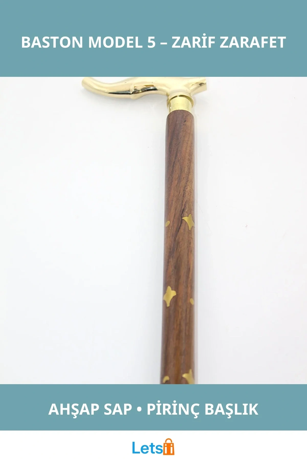 Ahşap Ergonomik Pirinç Başlıklı Şık Baston