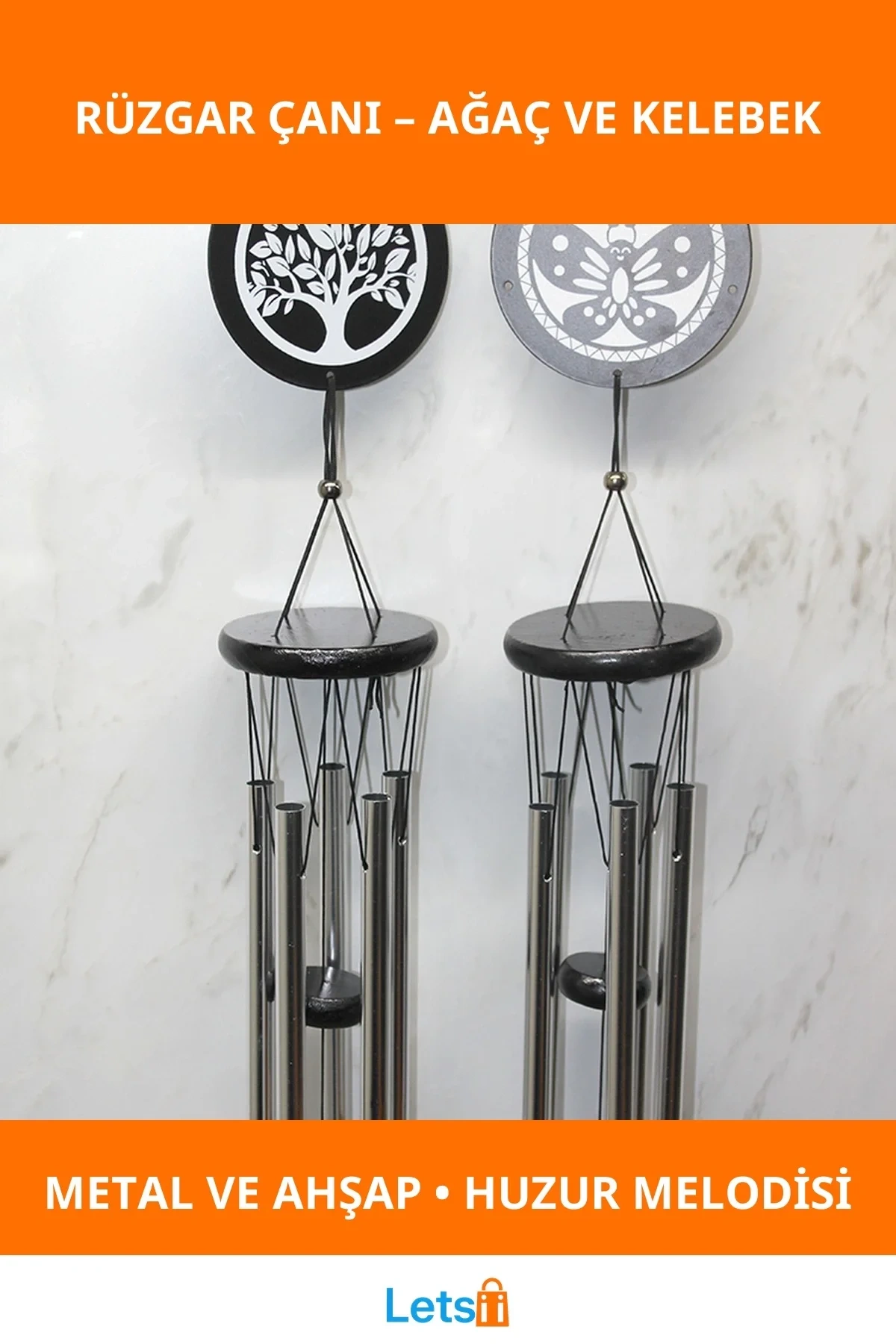 Ahşap Figürlü Metal Rüzgar Çanı Dekoratif Aksesuar