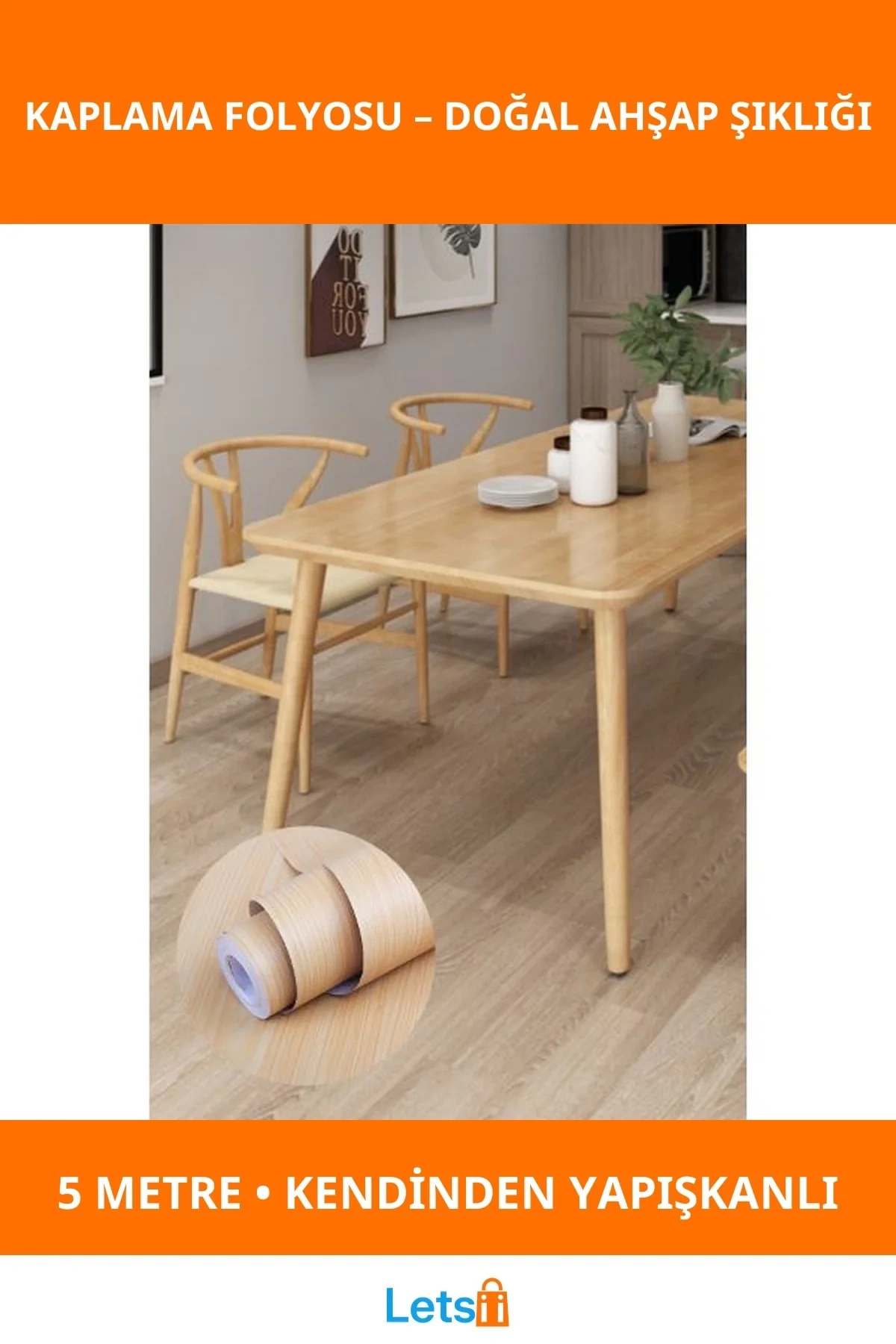 Ahşap Görünümlü Su Geçirmez Kendinden Yapışkanlı Kaplama Folyosu 5 Metre 60 cm