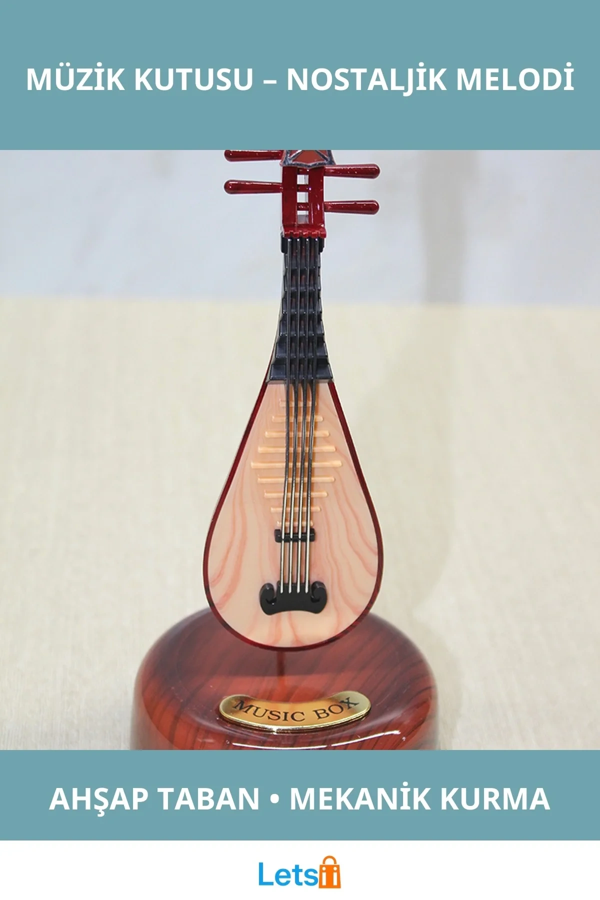 Ahşap Görünümlü Zarif Ud Tasarımlı Müzik Kutusu