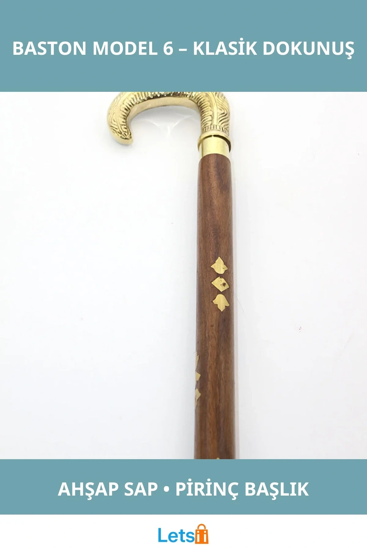 Ahşap Gövde Pirinç Başlıklı Şık Klasik Tasarım Baston