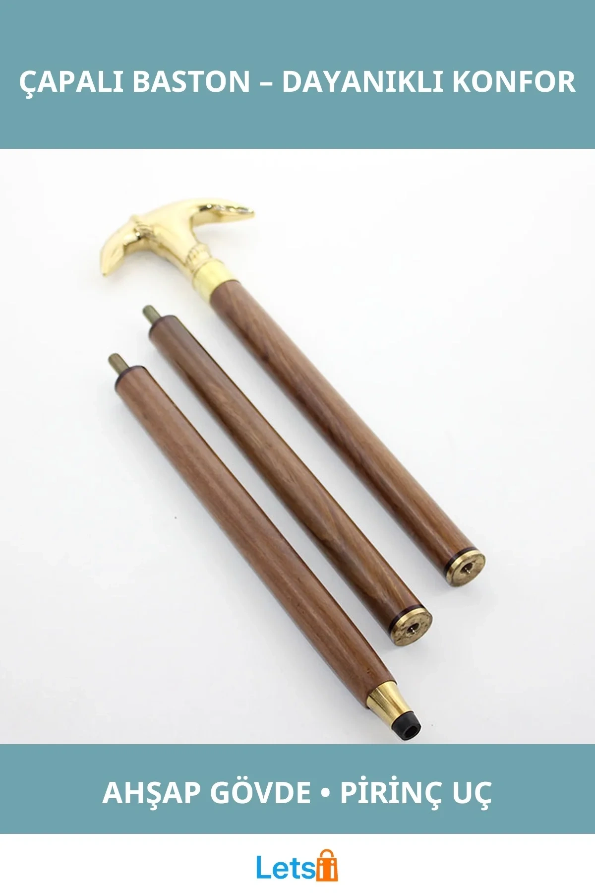 Ahşap Gövde Pirinç Çapalı Dayanıklı Baston