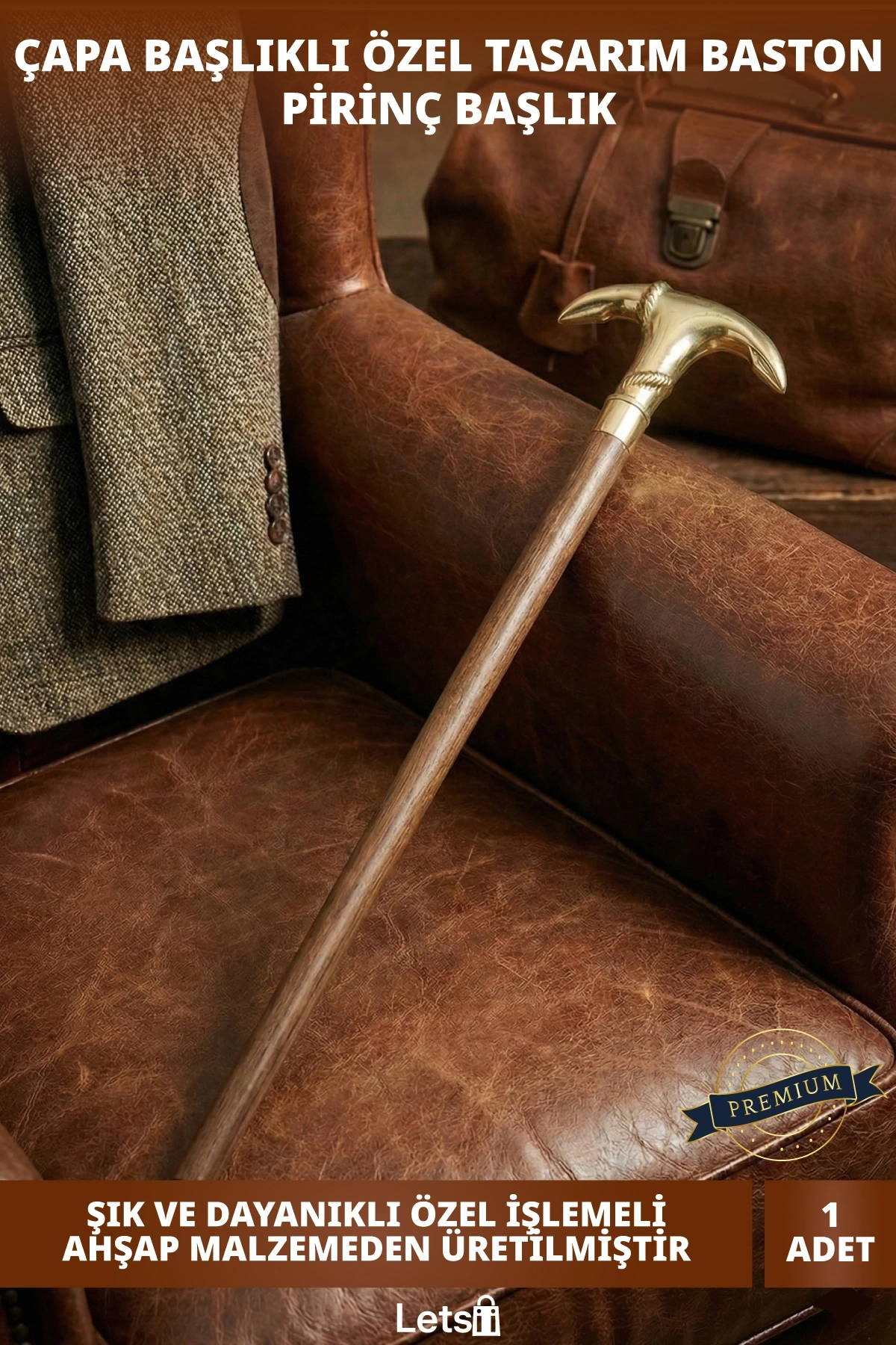 Ahşap Gövde Pirinç Saplı Sökülebilen Ergonomik ve Dayanıklı Baston