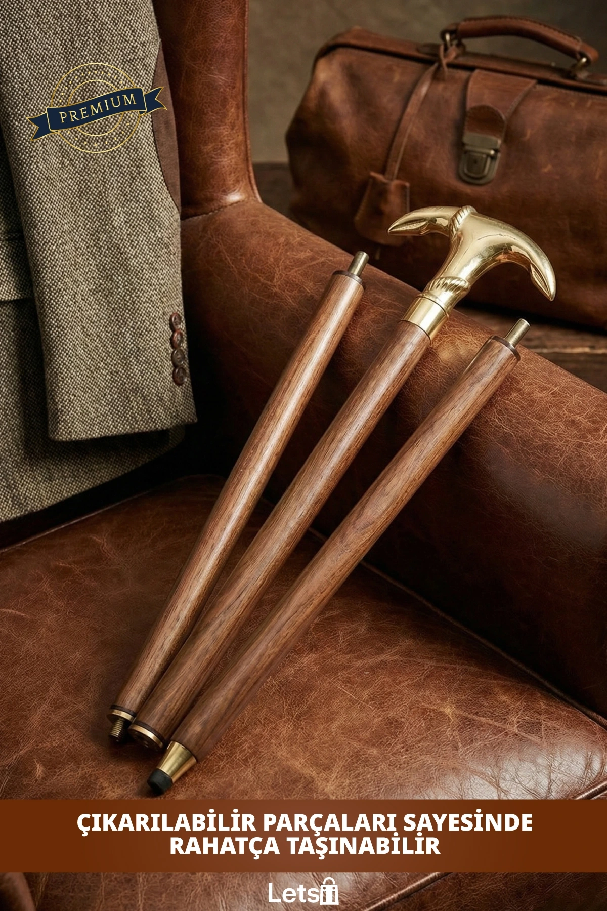 Ahşap Gövde Pirinç Saplı Sökülebilen Ergonomik ve Dayanıklı Baston
