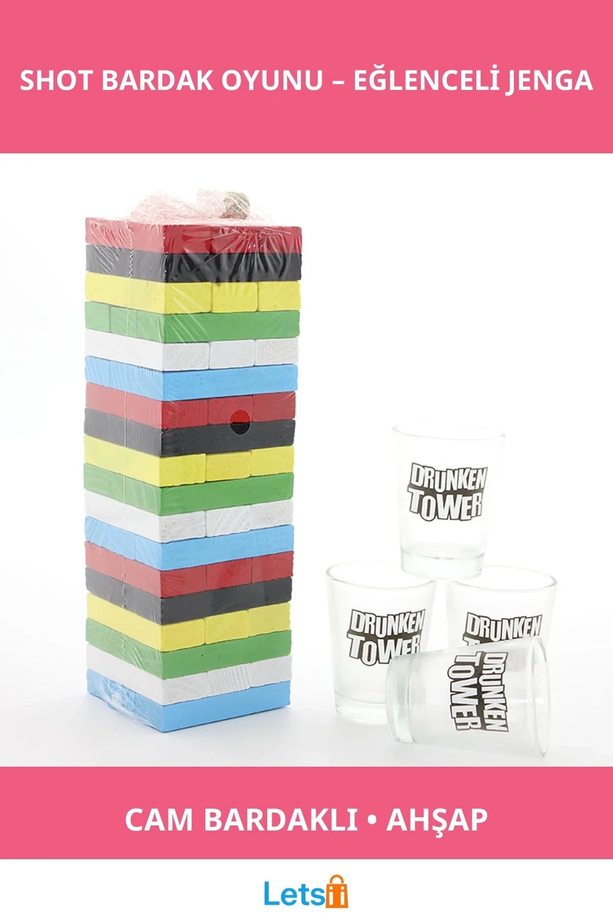 Ahşap Jenga Shot Bardak Oyunu Eğlenceli İçki Oyunu