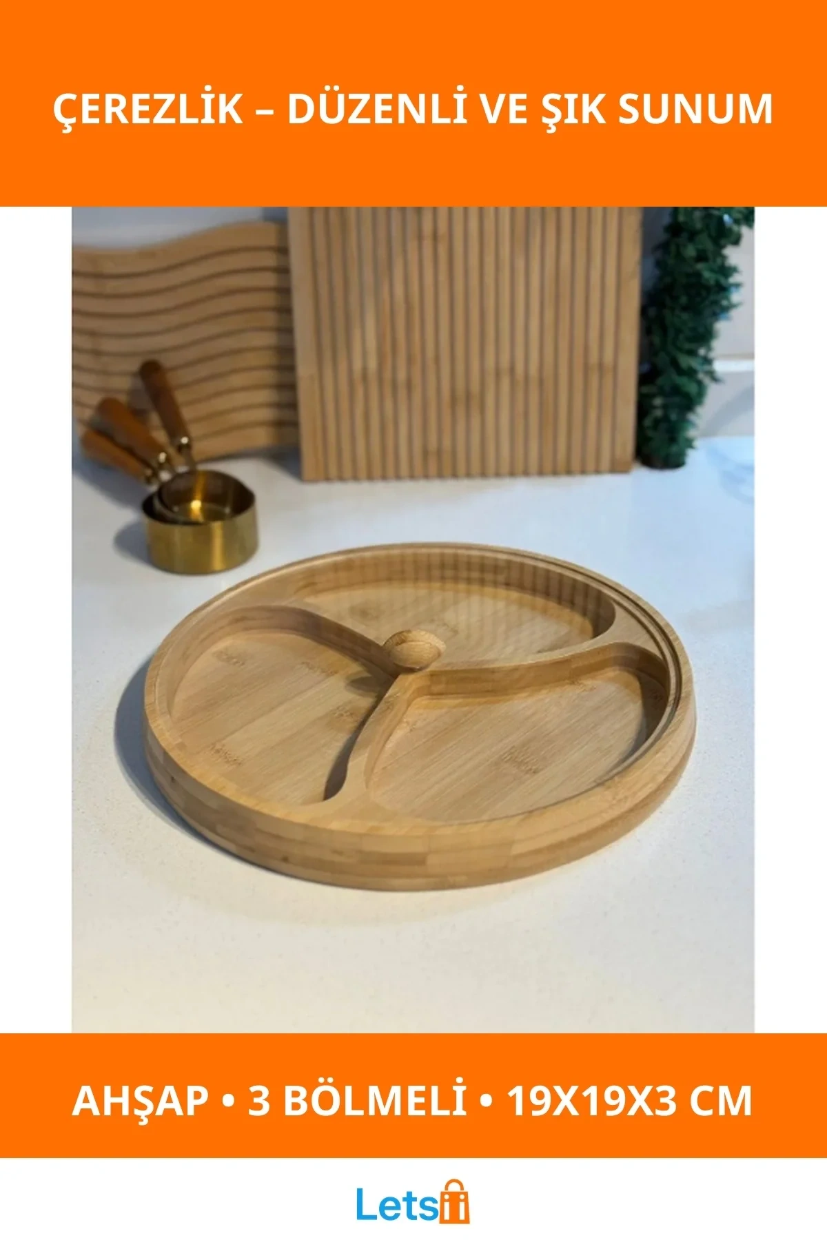 Ahşap Kapaklı 3 Bölmeli Şık Çerezlik