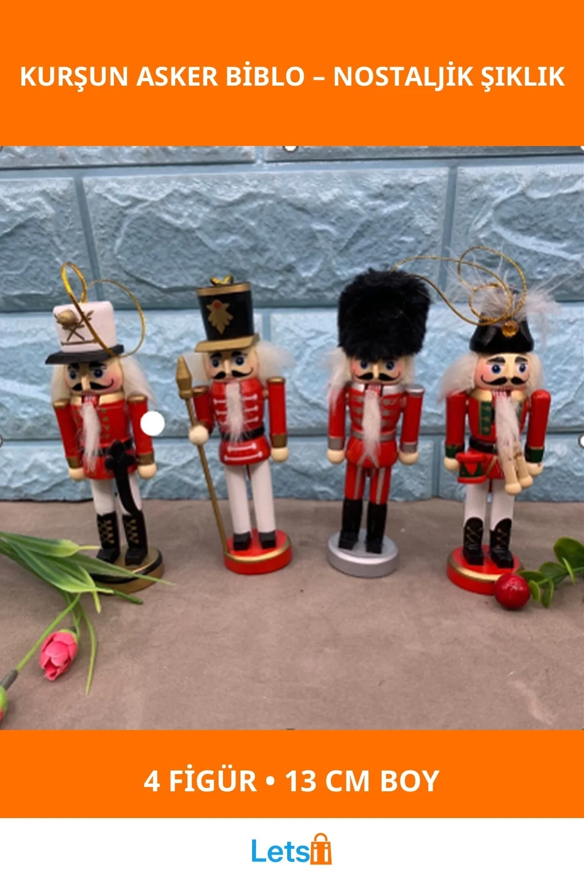 Ahşap Kurşun Asker 4lü Dekoratif Biblo Seti 13cm