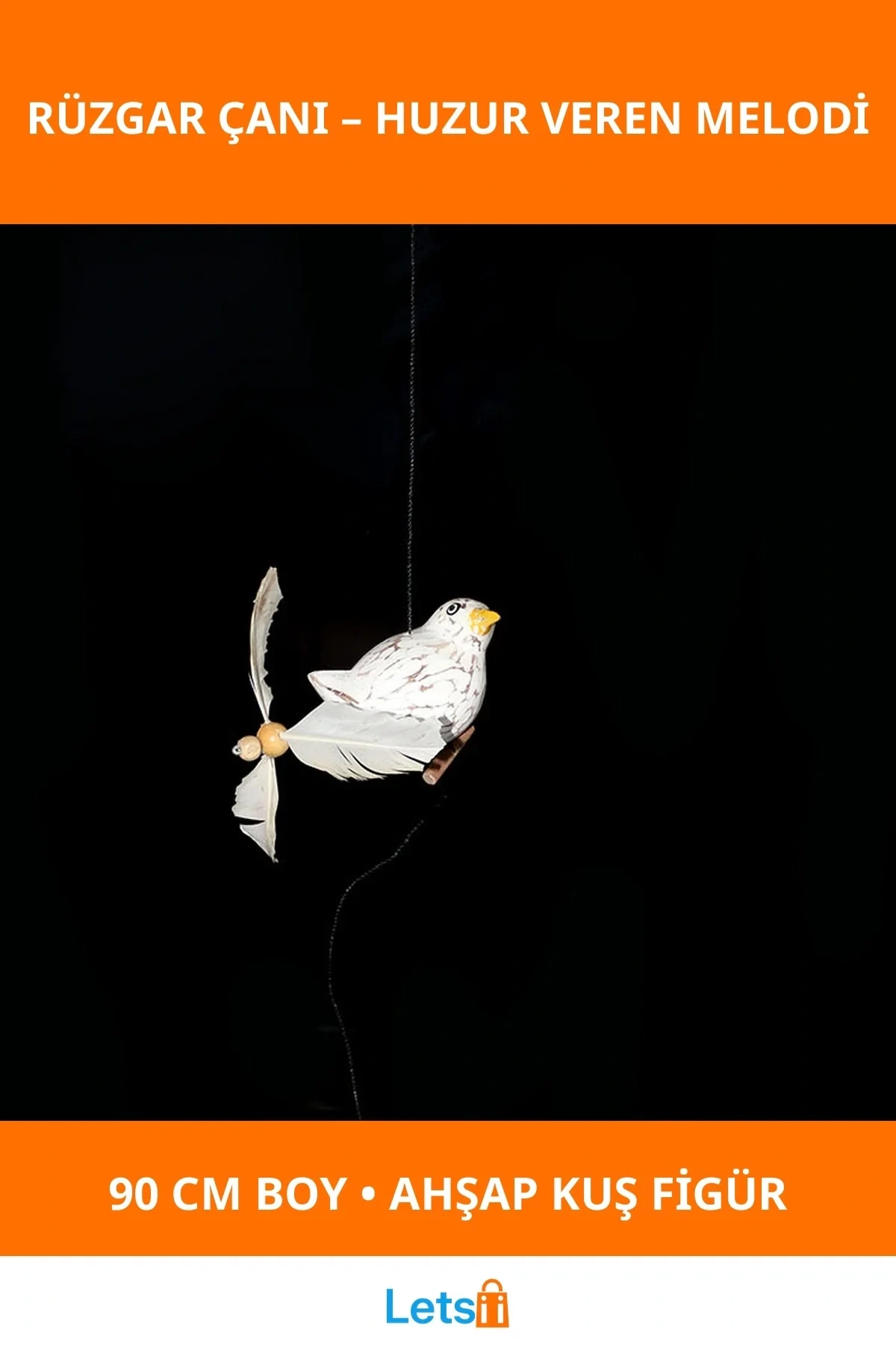 Ahşap Kuş Figürlü Rüzgar Çanı 90 cm Dekoratif Bahçe Aksesuarı