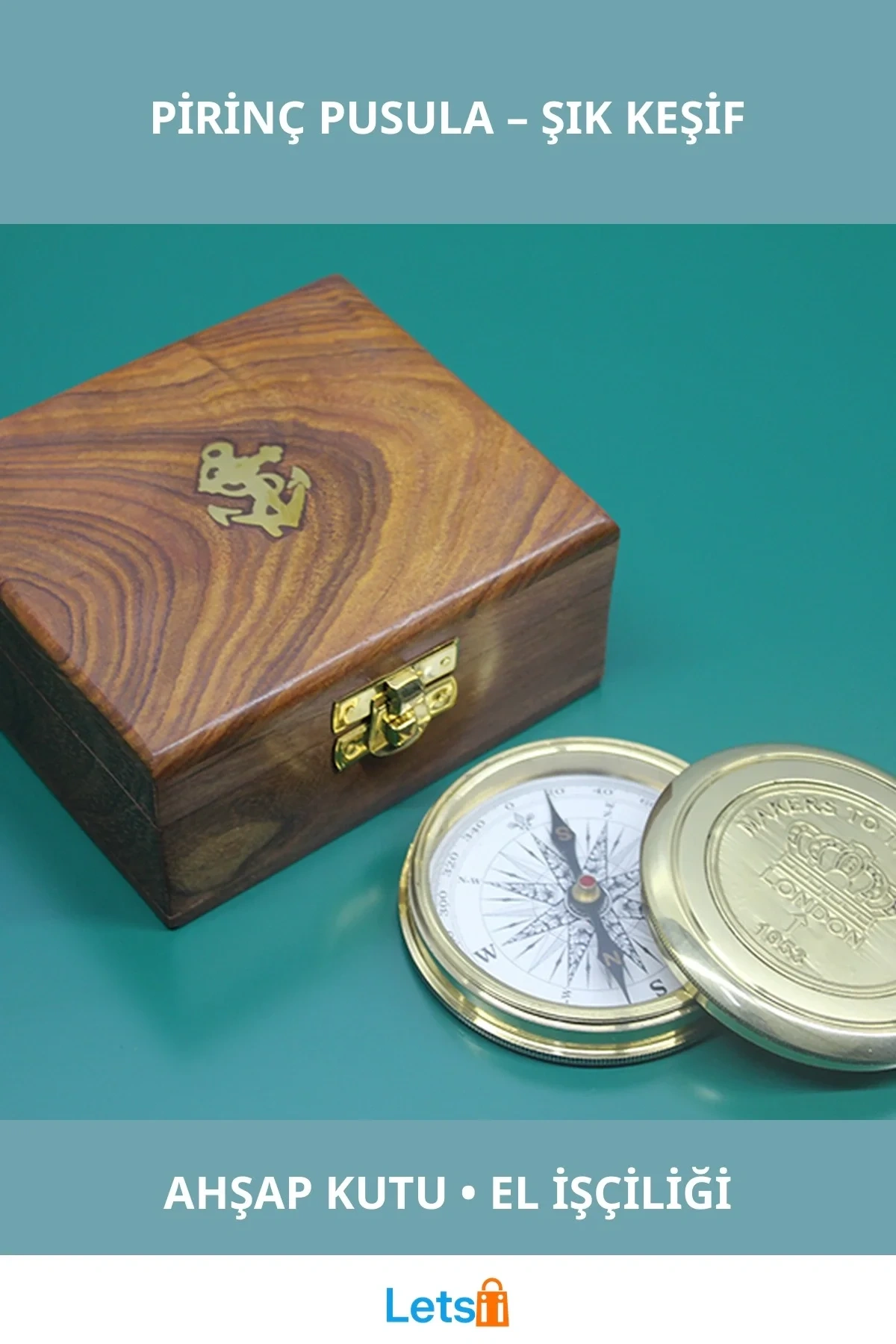 Ahşap Kutulu Dayanıklı Pirinç Pusula Yüksek Hassasiyetli Yön Belirleyici