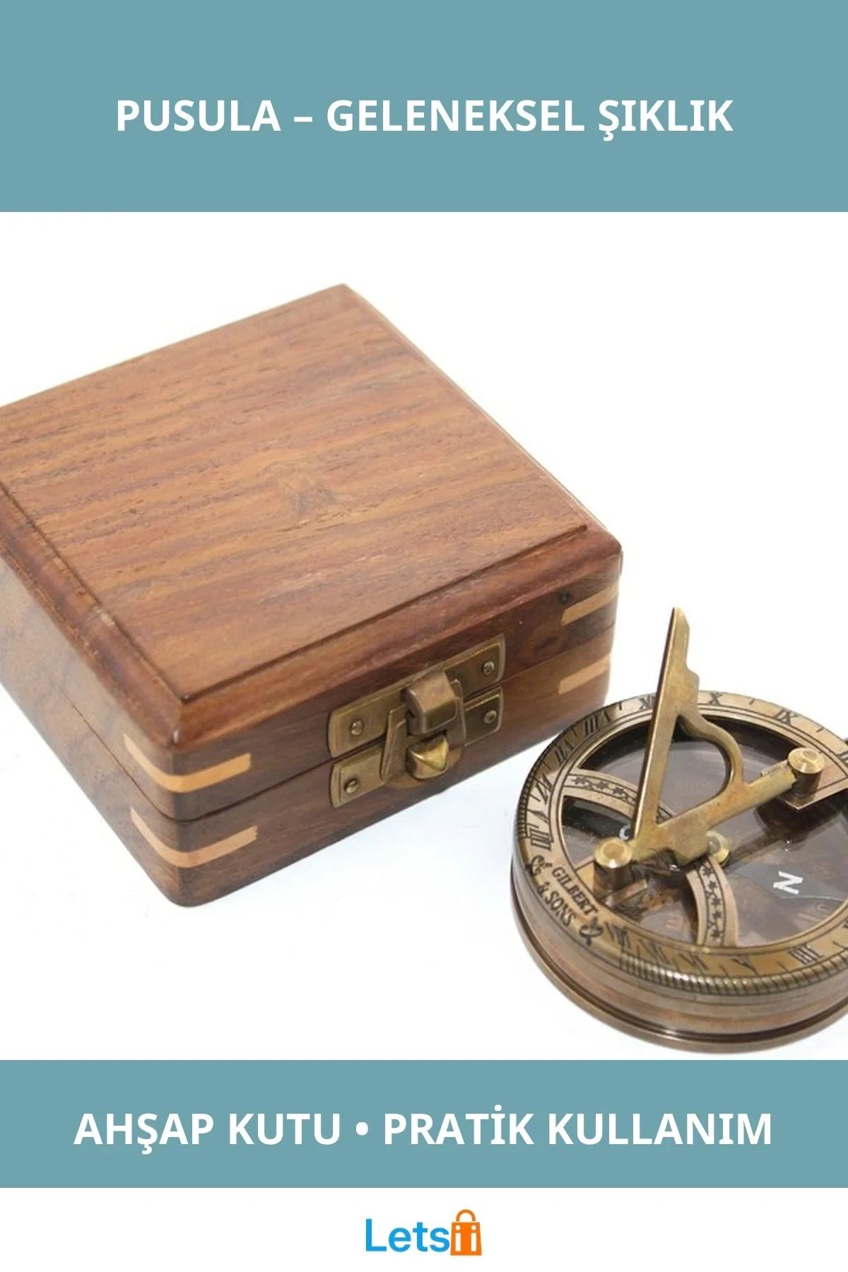 Ahşap Kutulu Geleneksel Pusula Estetik Dekorasyon ve Navigasyon Aracı