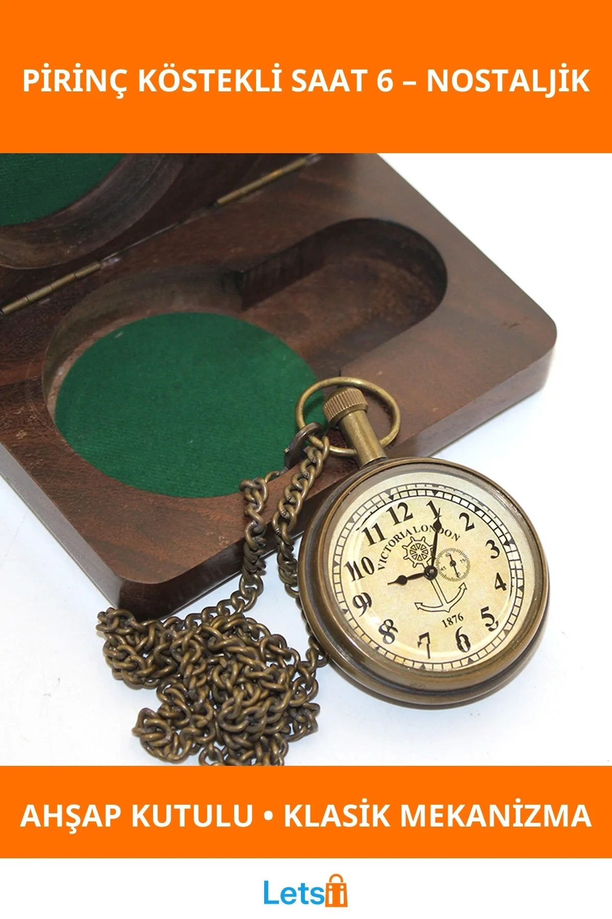 Ahşap Kutulu Nostaljik Pirinç Köstekli Saat