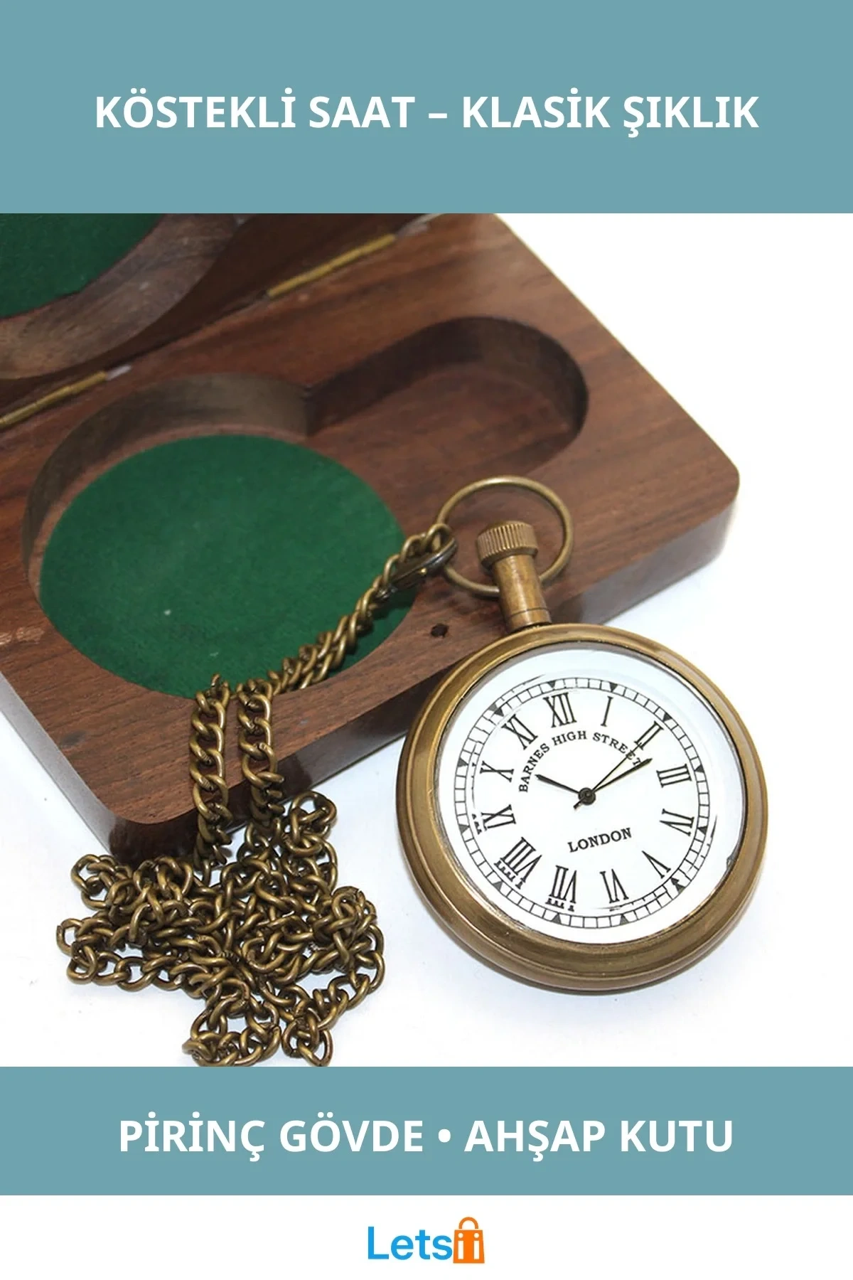 Ahşap Kutulu Nostaljik Pirinç Köstekli Saat