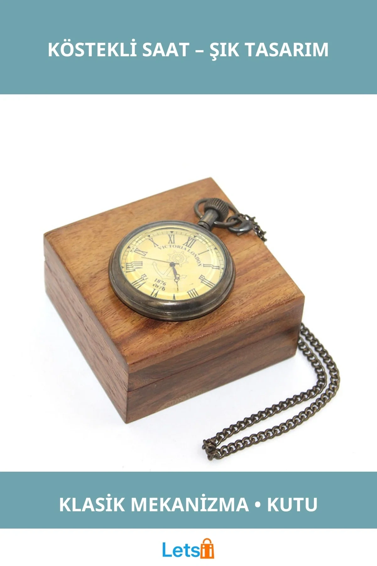 Ahşap Kutulu Nostaljik Pirinç Köstekli Saat