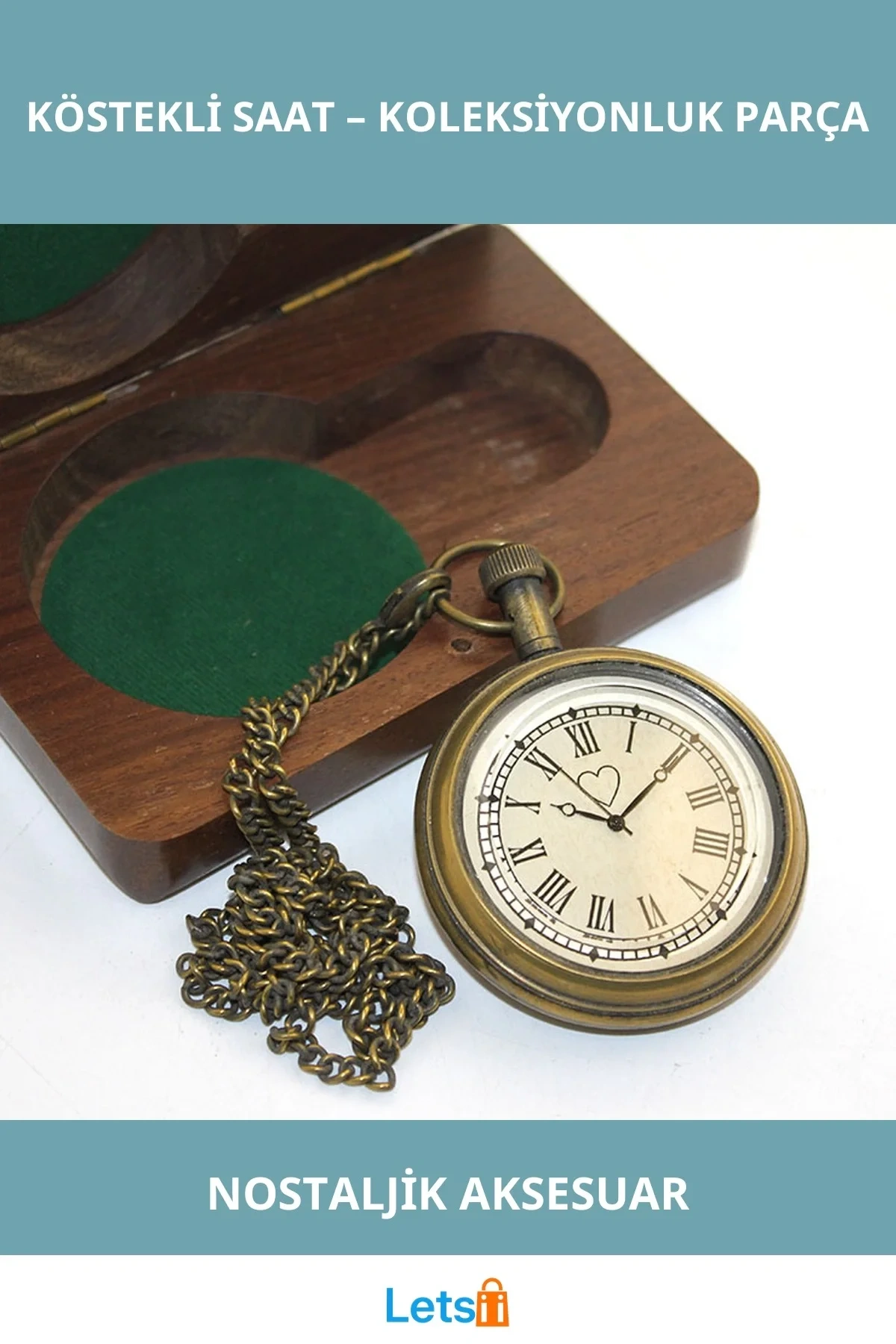 Ahşap Kutulu Nostaljik Pirinç Köstekli Saat