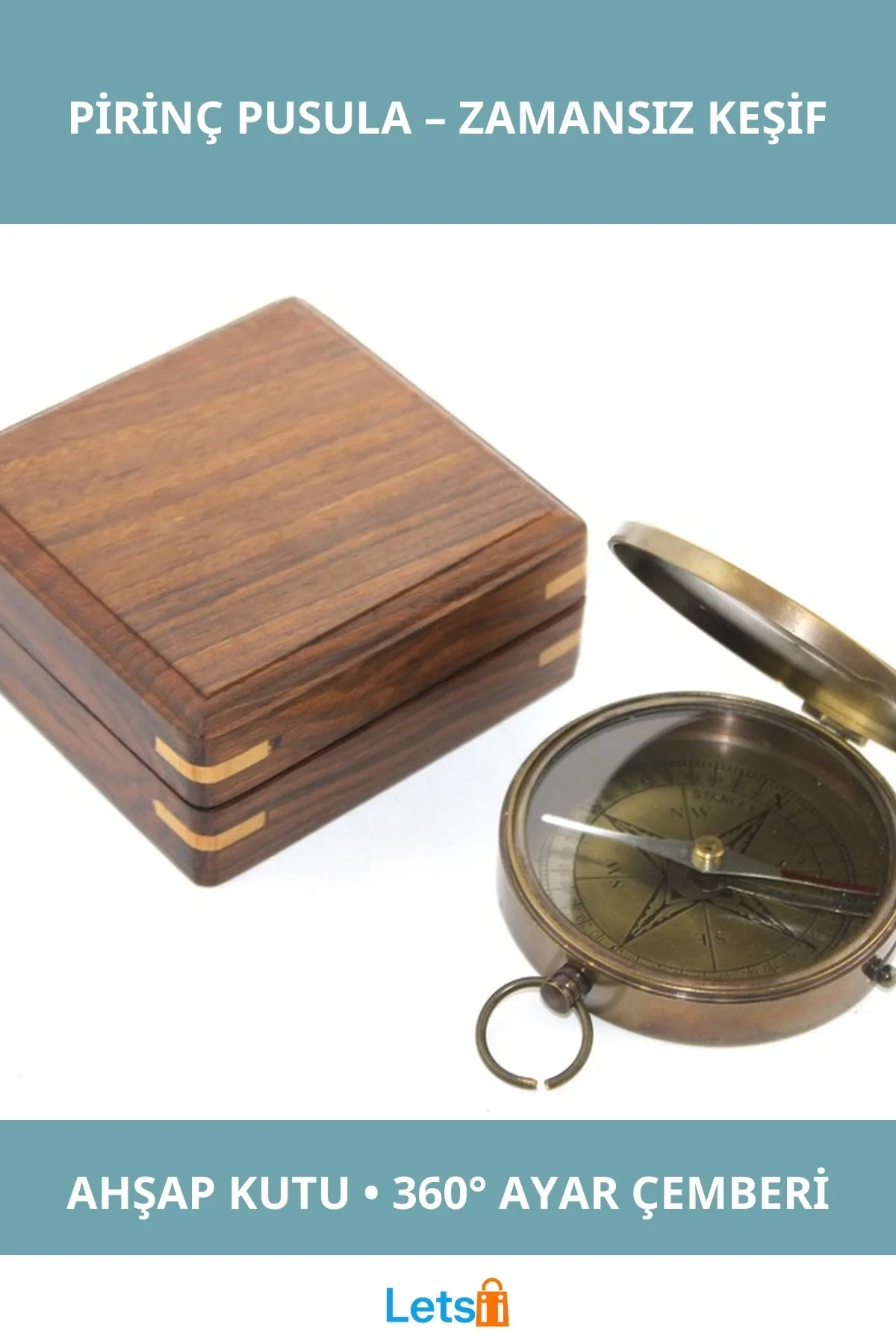 Ahşap Kutulu Nostaljik Pirinç Pusula Yüksek Hassasiyetli