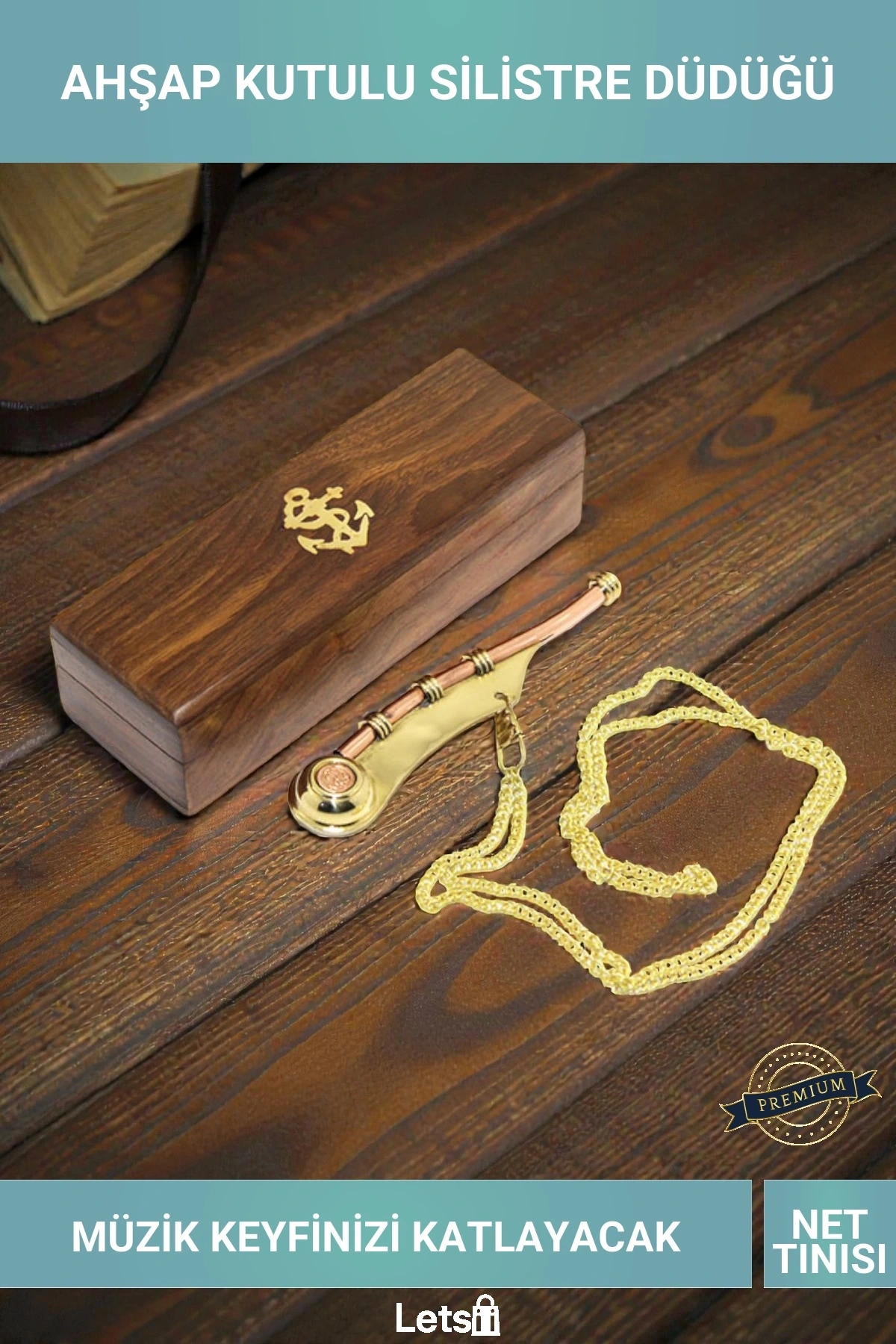 Ahşap Kutulu Pirinç Silistre Düdüğü Koleksiyonluk ve Dekoratif