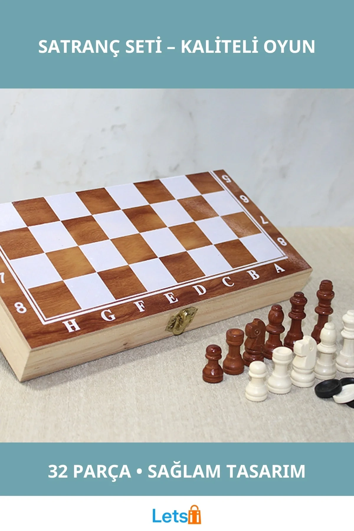 Ahşap Kutulu Şık Satranç Takımı El Yapımı Oyun Seti