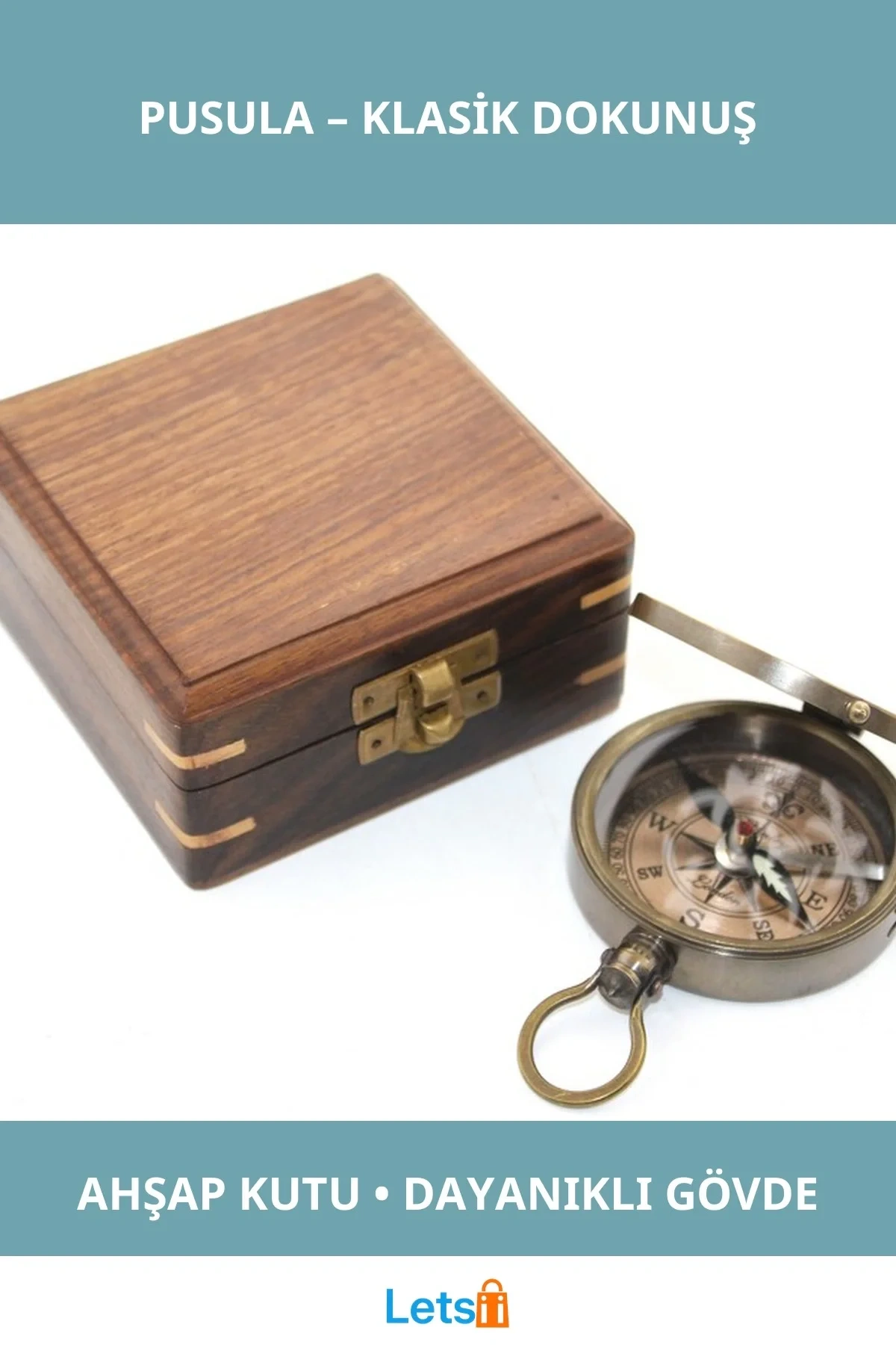 Ahşap Kutulu Şık Tasarımlı Navigasyon Pusulası