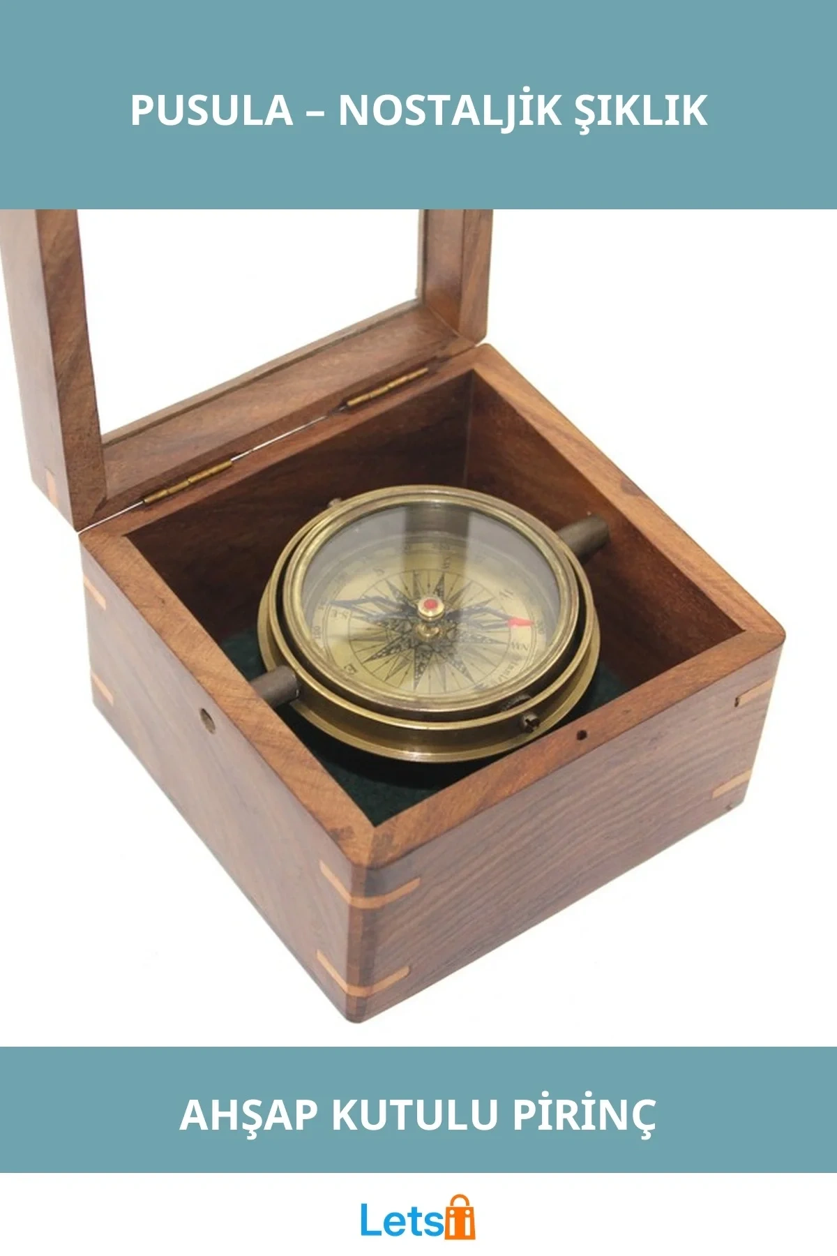 Ahşap Kutulu Zarif Pirinç Pusula Yüksek Hassasiyet 1 Adet