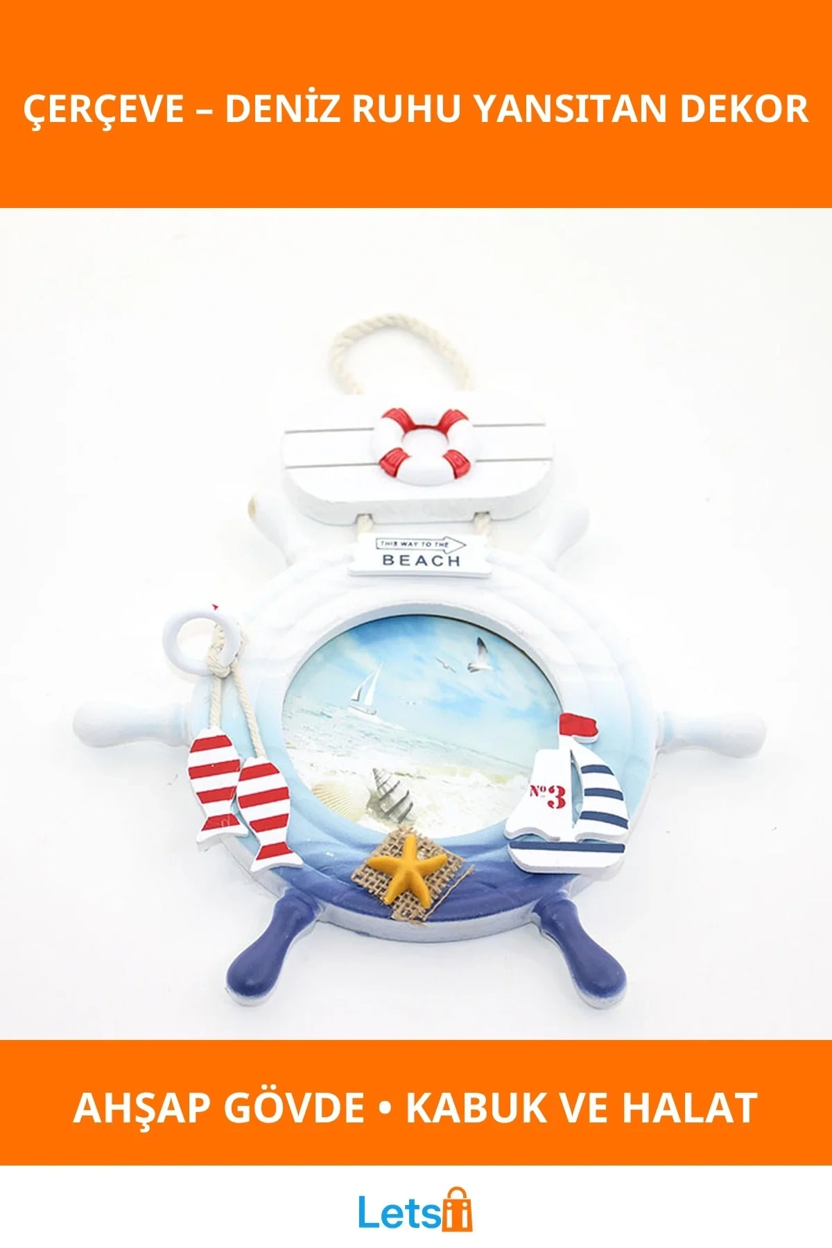 Ahşap Marin Dümenli Dekoratif Fotoğraf Çerçevesi