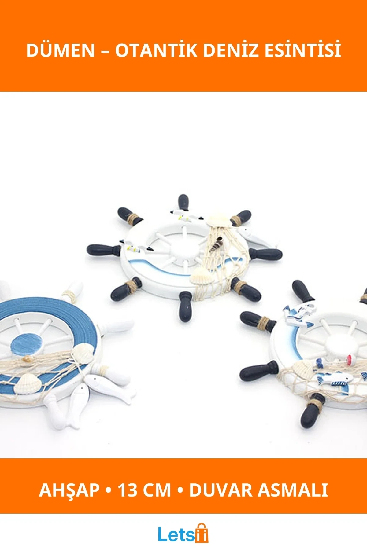 Ahşap Marin Duvara Asmalı Dümen 13 cm Dekoratif Aksesuar