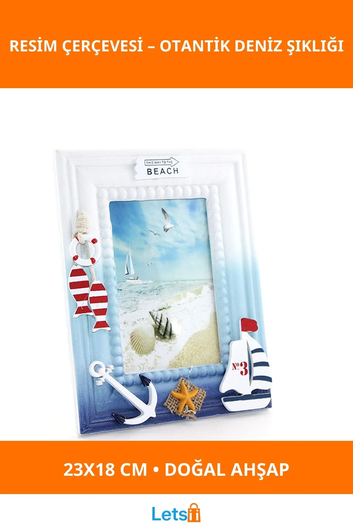 Ahşap Marin Resim Çerçevesi 23x18 cm Halat Süslemeli