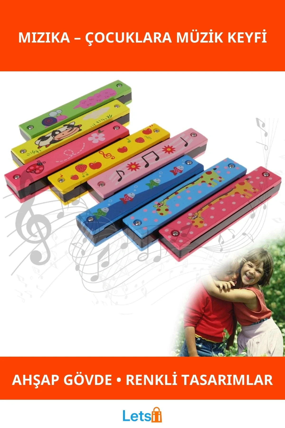 Ahşap Mızıka Renkli Eğlenceli Müzik Aleti