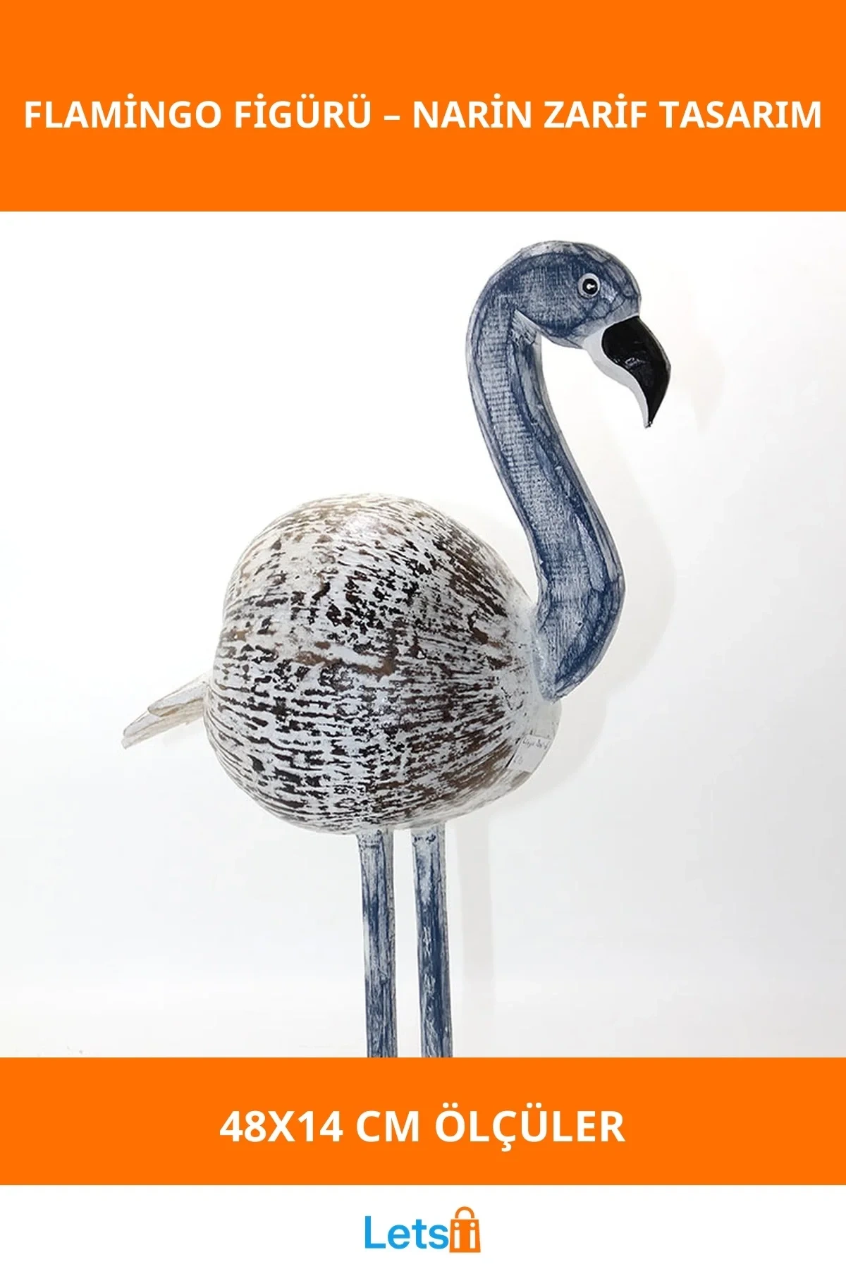 Ahşap Modern Flamingo Figürü 48x14 cm Şık Dekorasyon Aksesuarı
