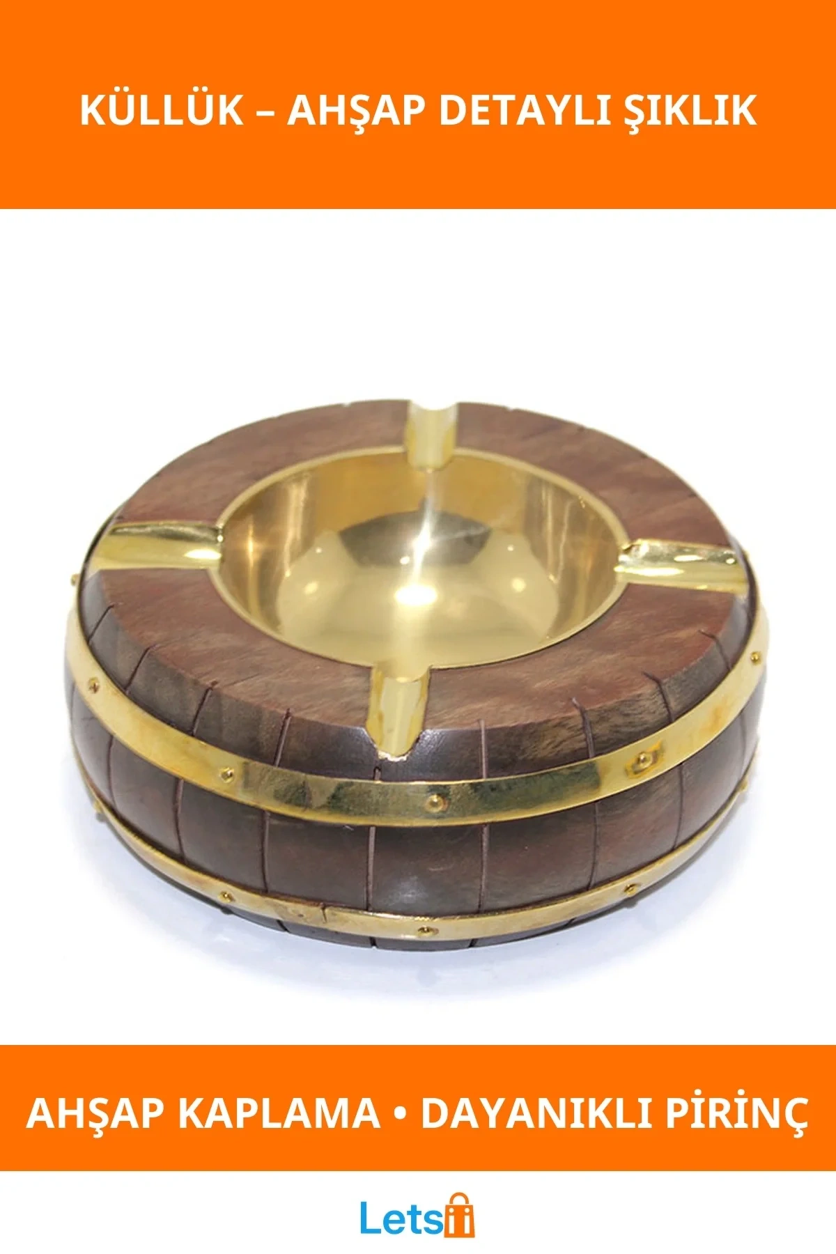 Ahşap Pirinç Küllük Vintage Tasarım Pratik Kullanım