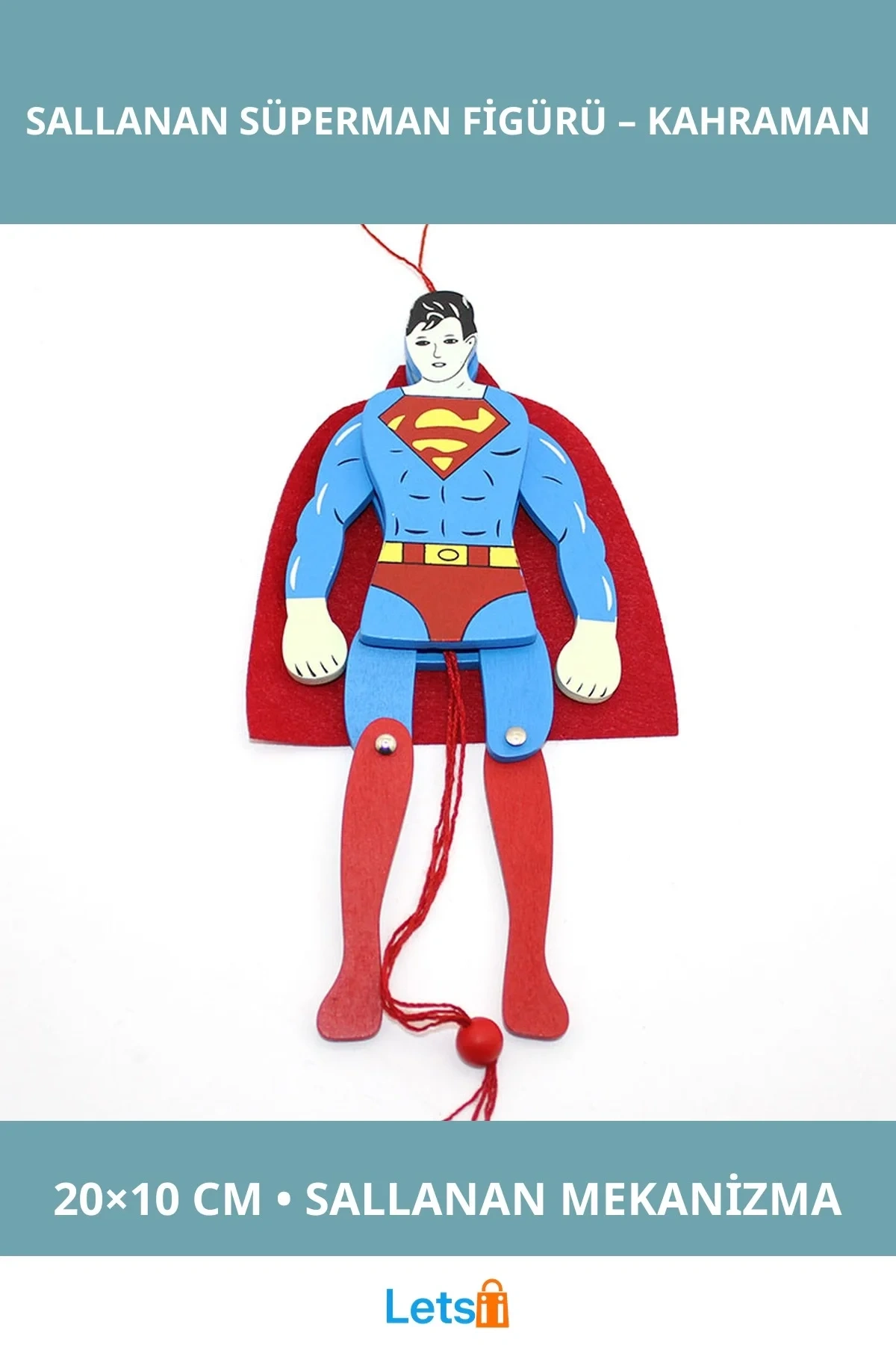 Ahşap Sallanan Süperman Figürü 20x10 cm Eğlenceli Dekoratif