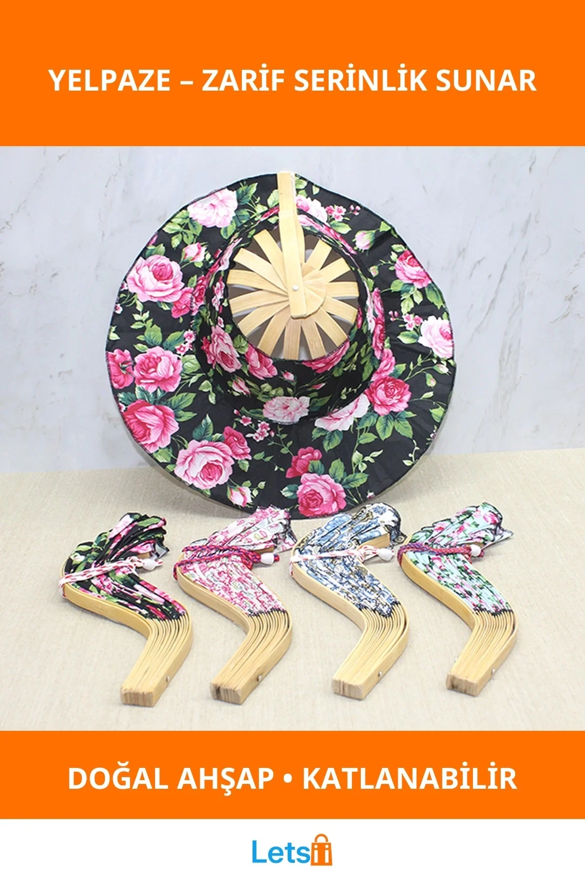 Ahşap Şapkalı Katlanabilir Estetik Yelpaze