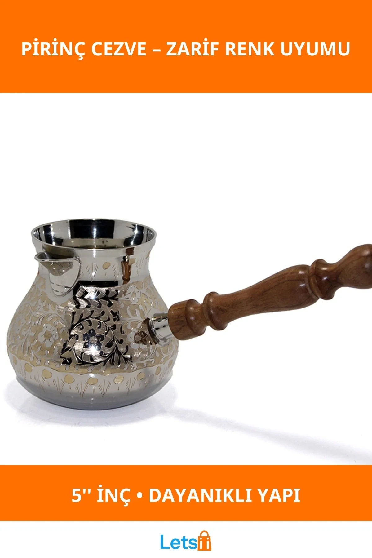 Ahşap Saplı Dayanıklı Pirinç Cezve 5 İnç Kahve Pişirme