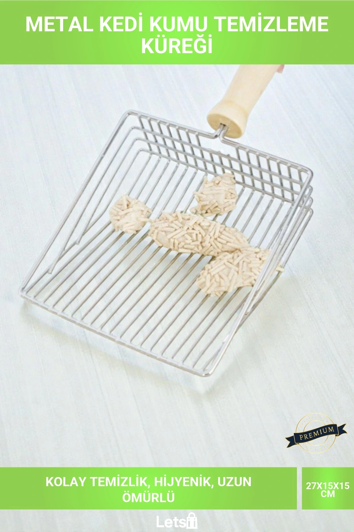 Ahşap Saplı Metal Kedi Kumu Temizleme Küreği