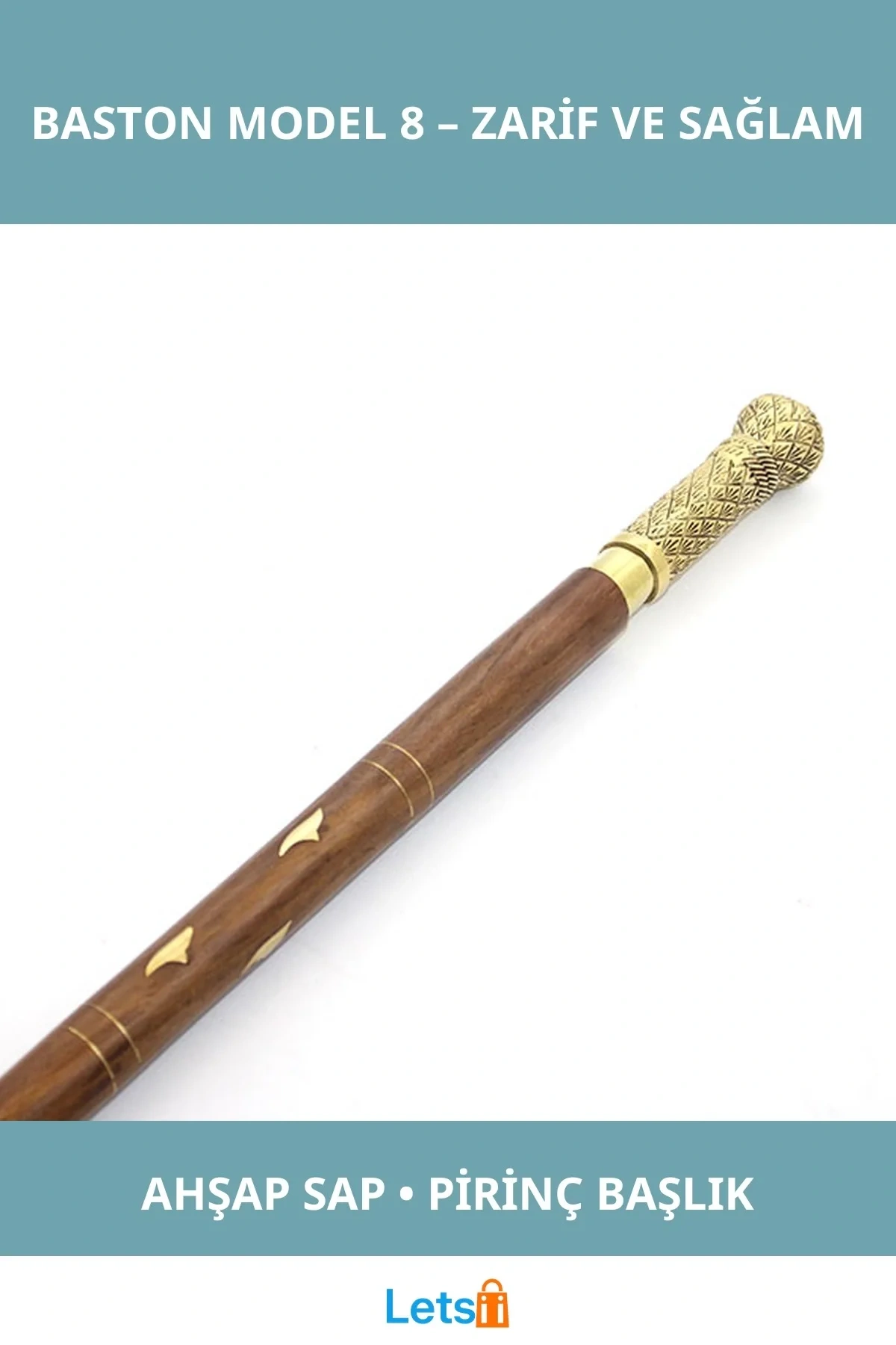 Ahşap Saplı Pirinç Başlıklı Şık Klasik Baston