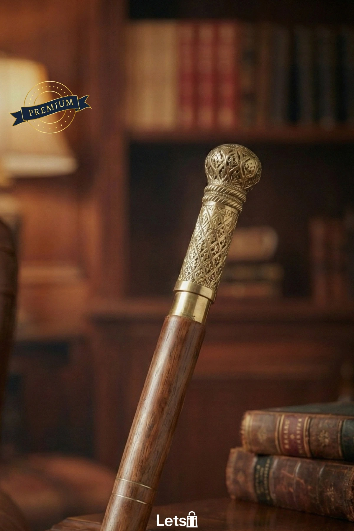 Ahşap Saplı Pirinç Başlıklı Şık Tasarım Klasik Baston