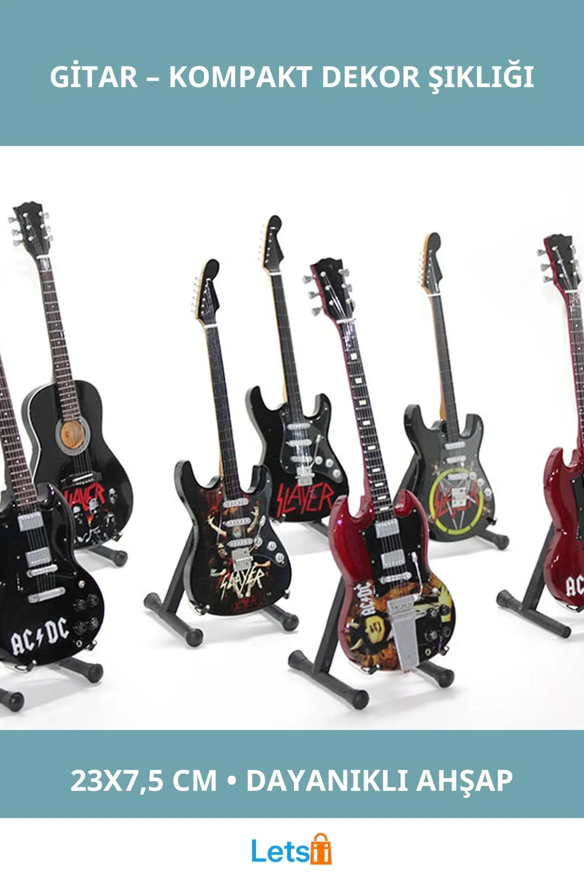 Ahşap Şık Tasarımlı Dekoratif Küçük Gitar 23x7,5 cm