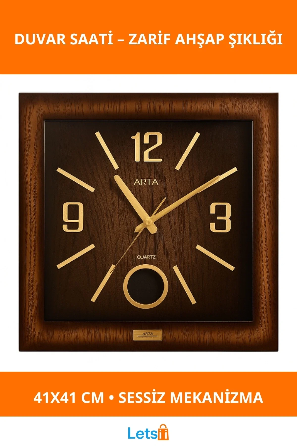 Ahşap Tasarımlı Şık Duvar Saati 41x41 cm