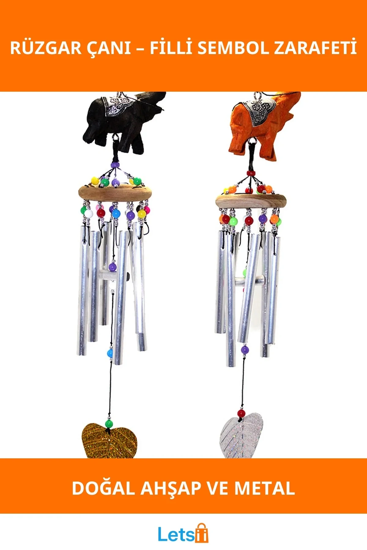 Ahşap ve Metal Filli Rüzgar Çanı Doğal Dekoratif Unsur